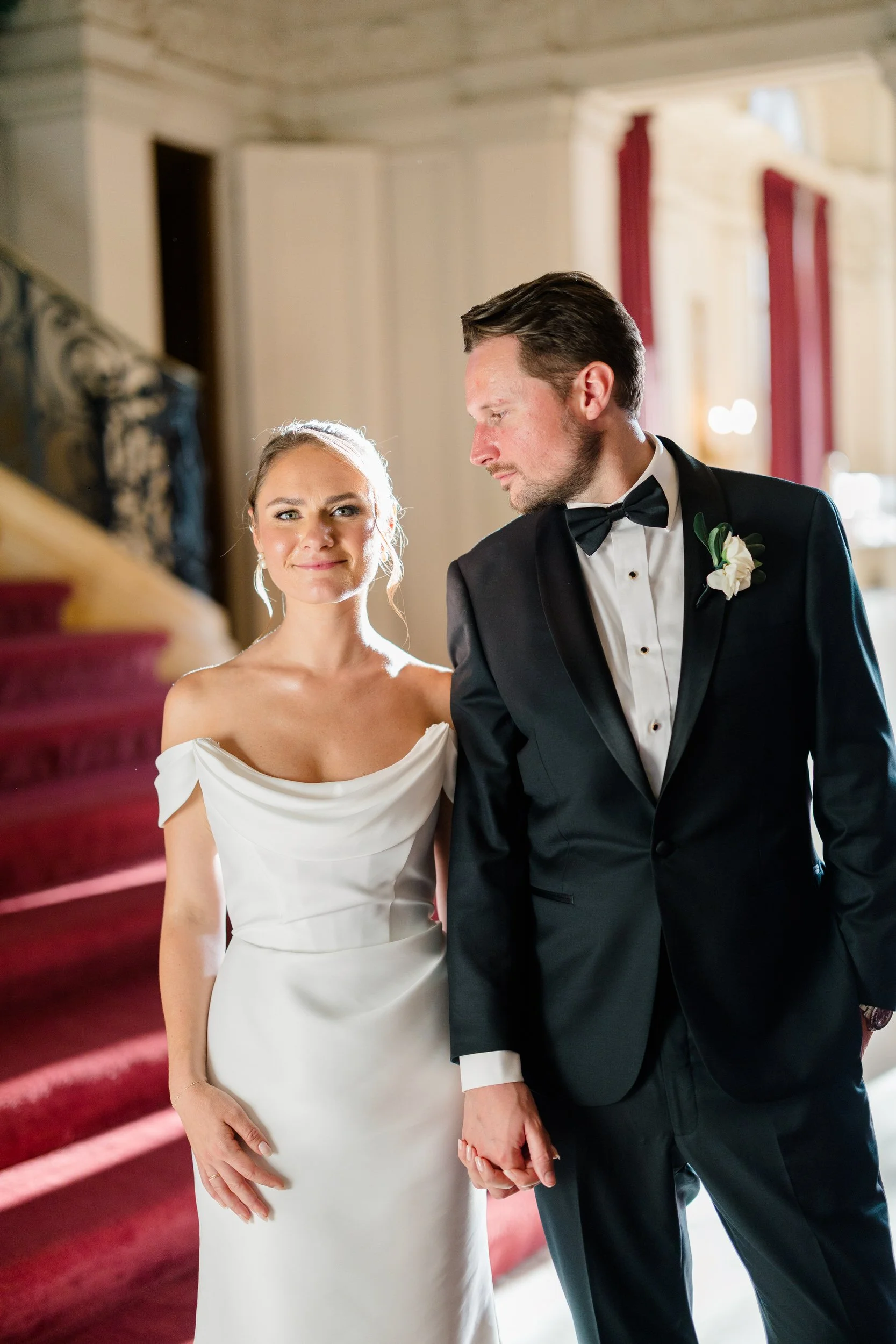 Editorial staircase portrait captured by a Newport wedding photographer