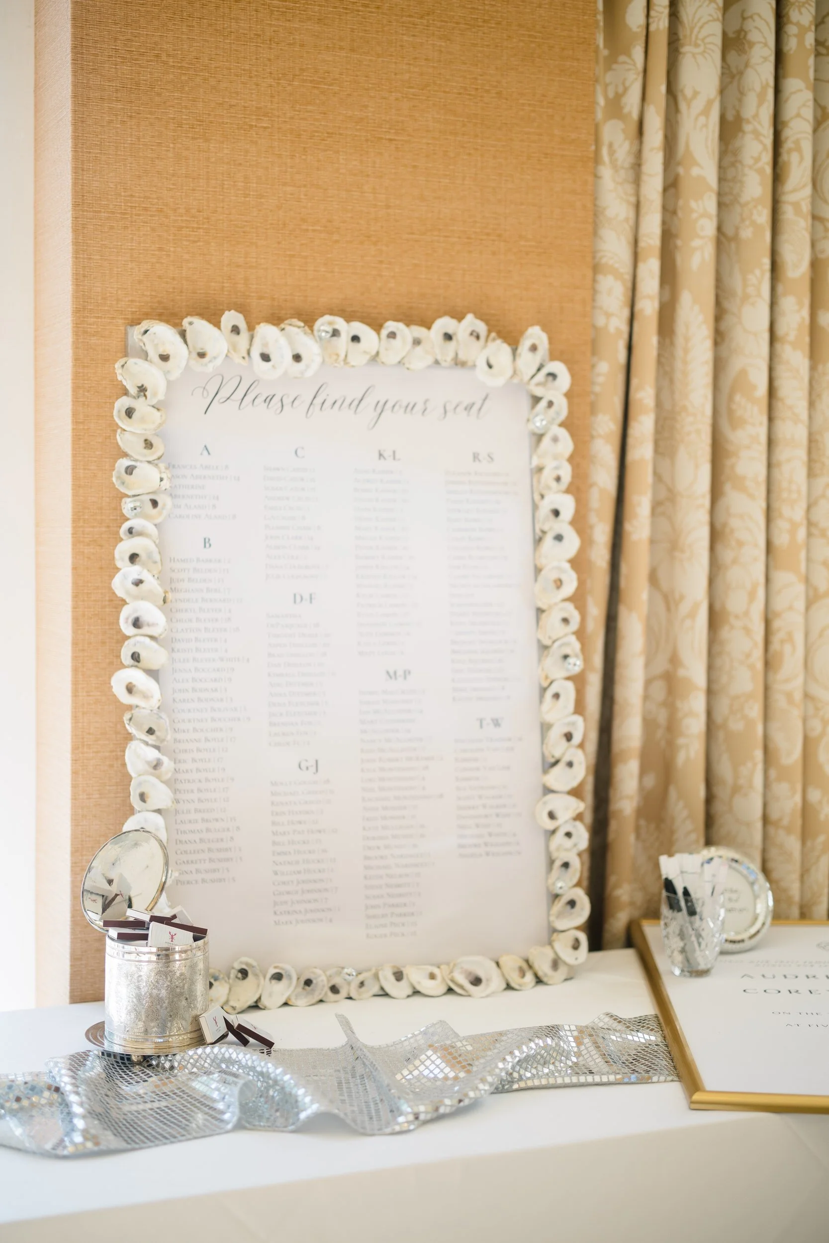 Coastal oyster-inspired reception styling in Cape Cod