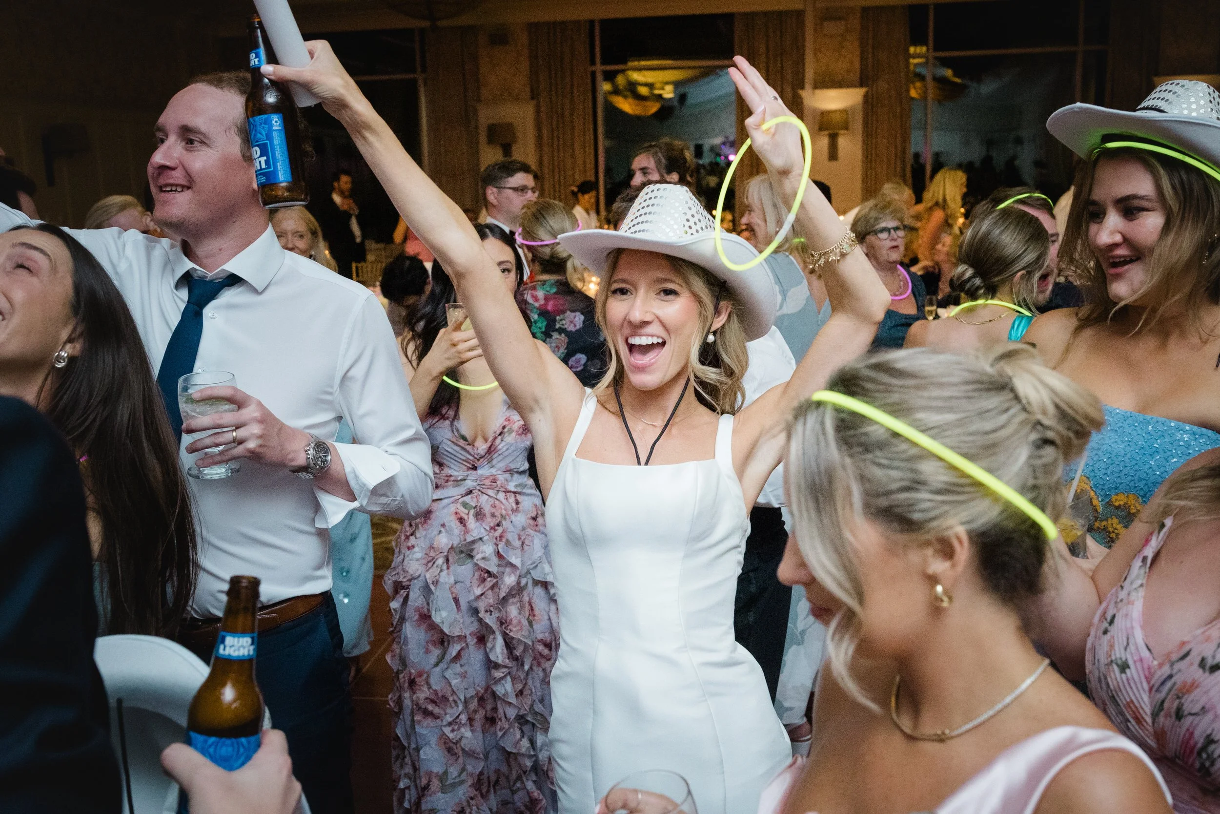 Packed dance floor at a Cape Cod wedding celebration