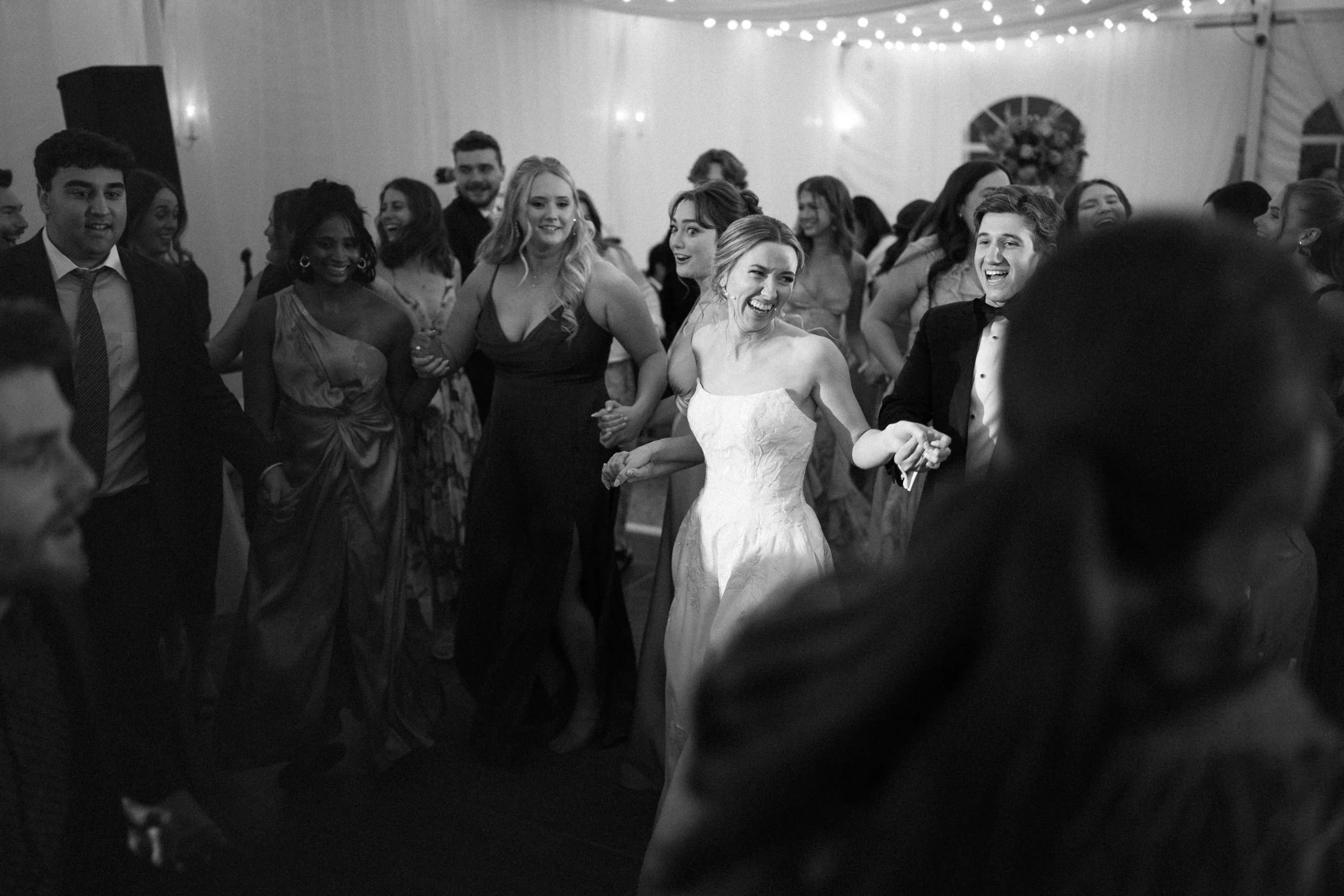 Guests dancing during reception at Misselwood Estate wedding