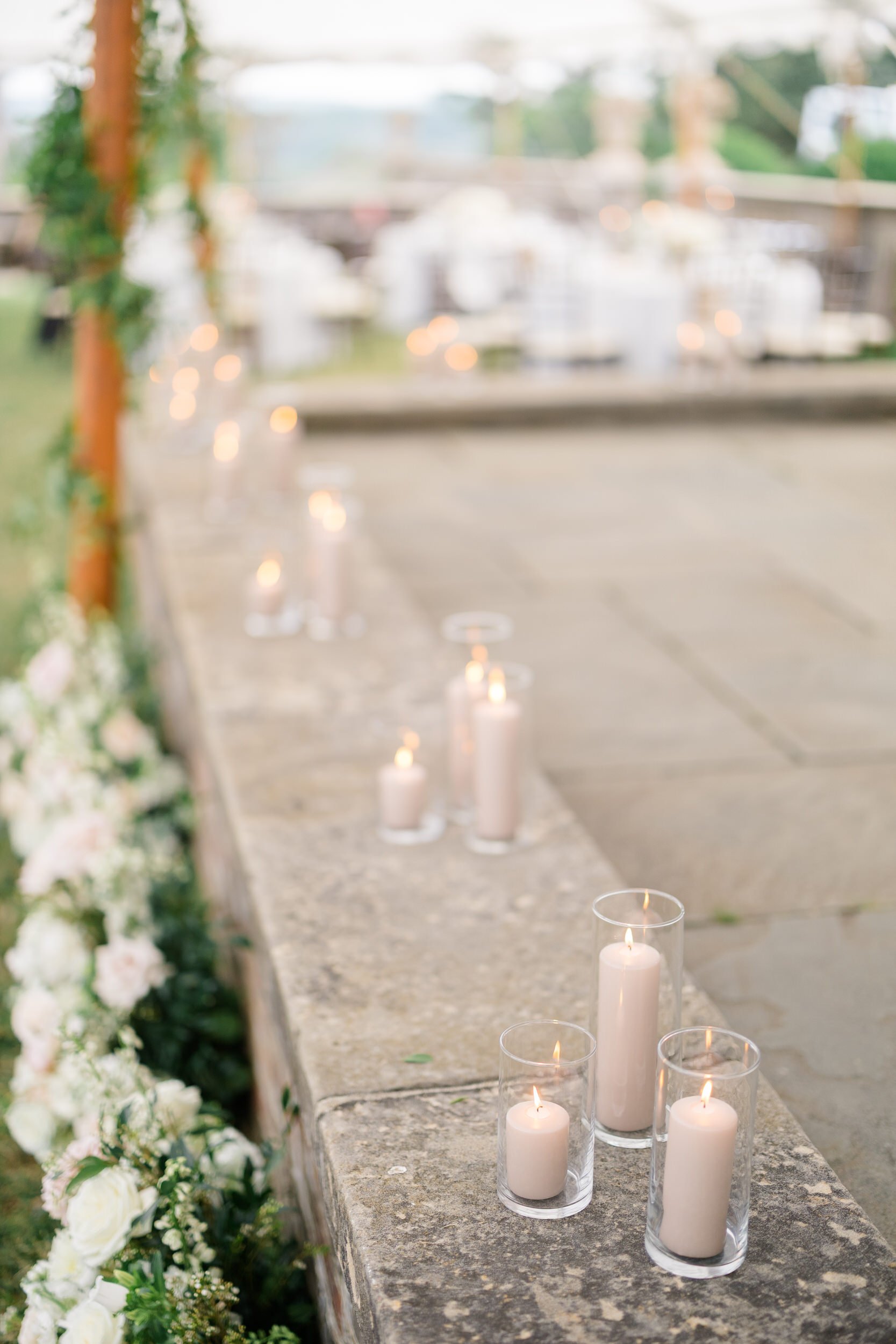 Fine art reception styling with lush florals and timeless design at a Crane Estate wedding.
