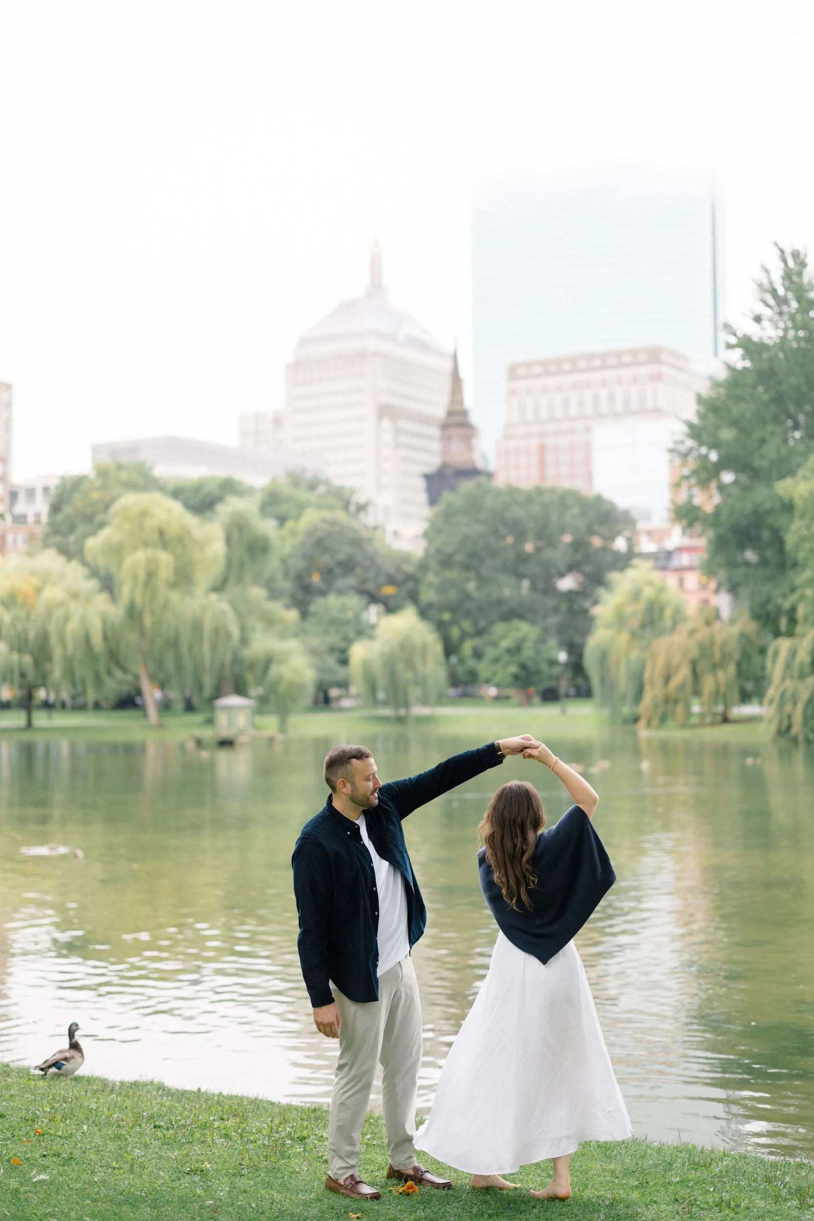 Romantic engagement photos at the Boston Public Garden in Boston, Massachusetts