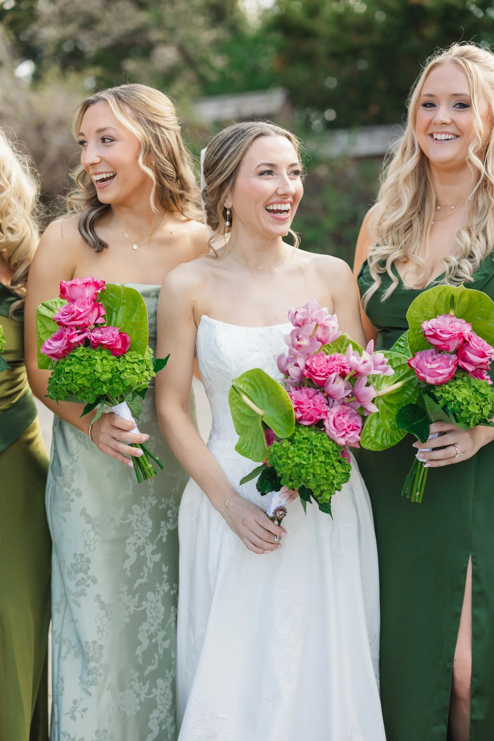 Bridesmaids portraits at Misselwood Estate with pink and mauve florals