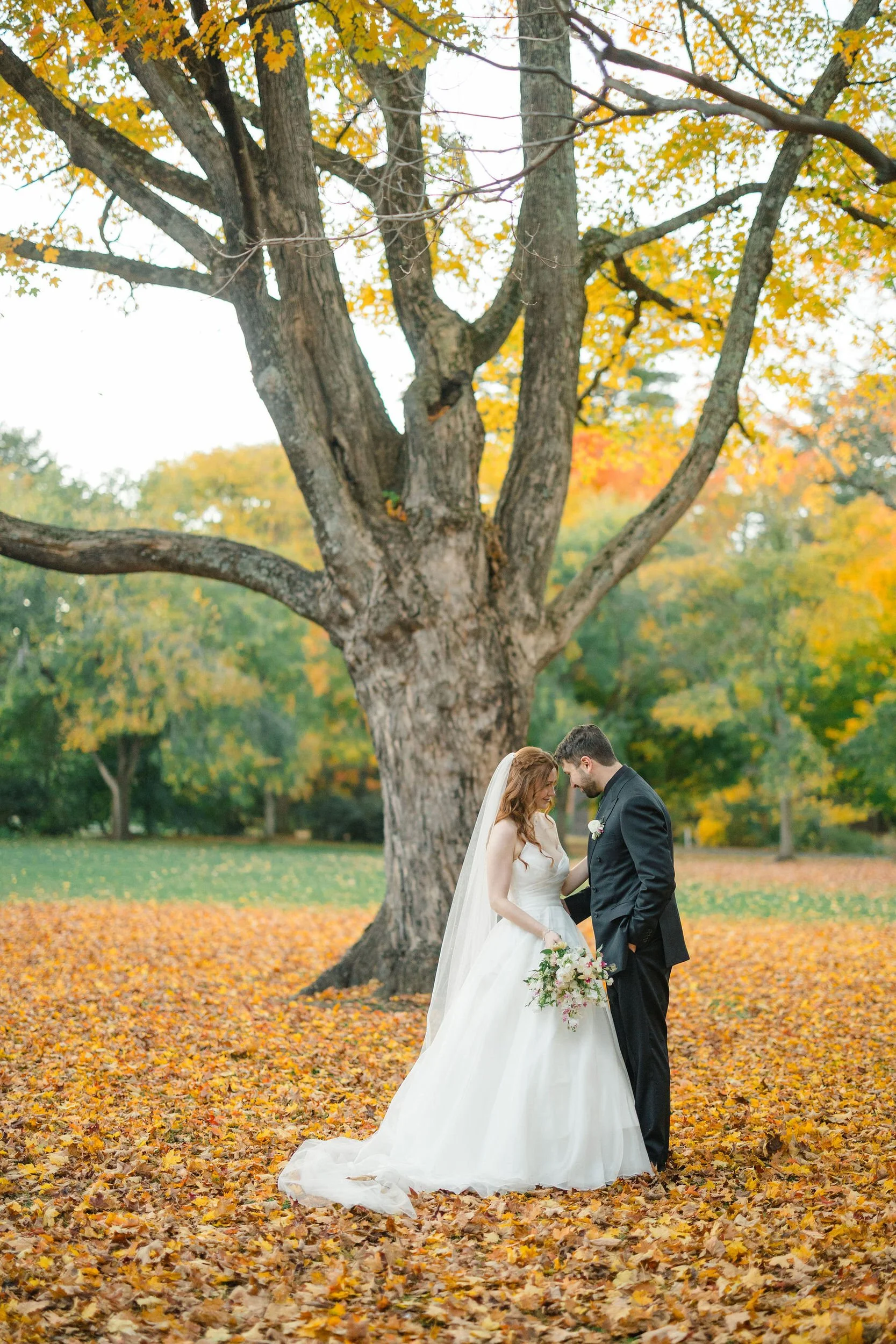 Golden hour couple portraits at Elm Bank Gardens during the autumn season.