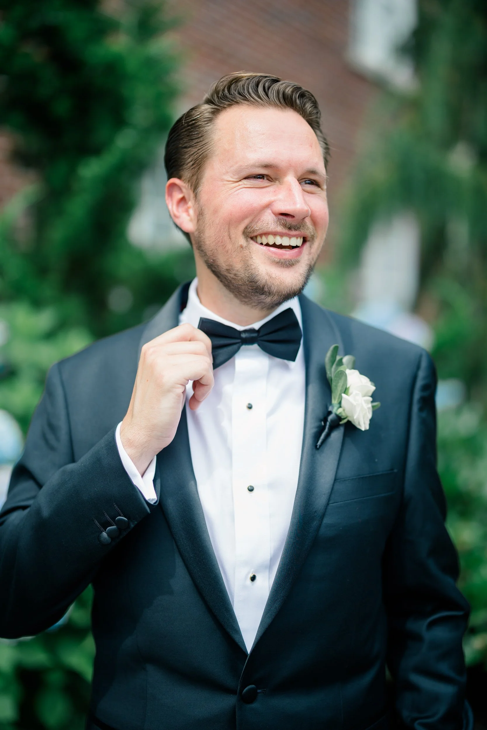 Wedding morning groom prep at Hotel Viking