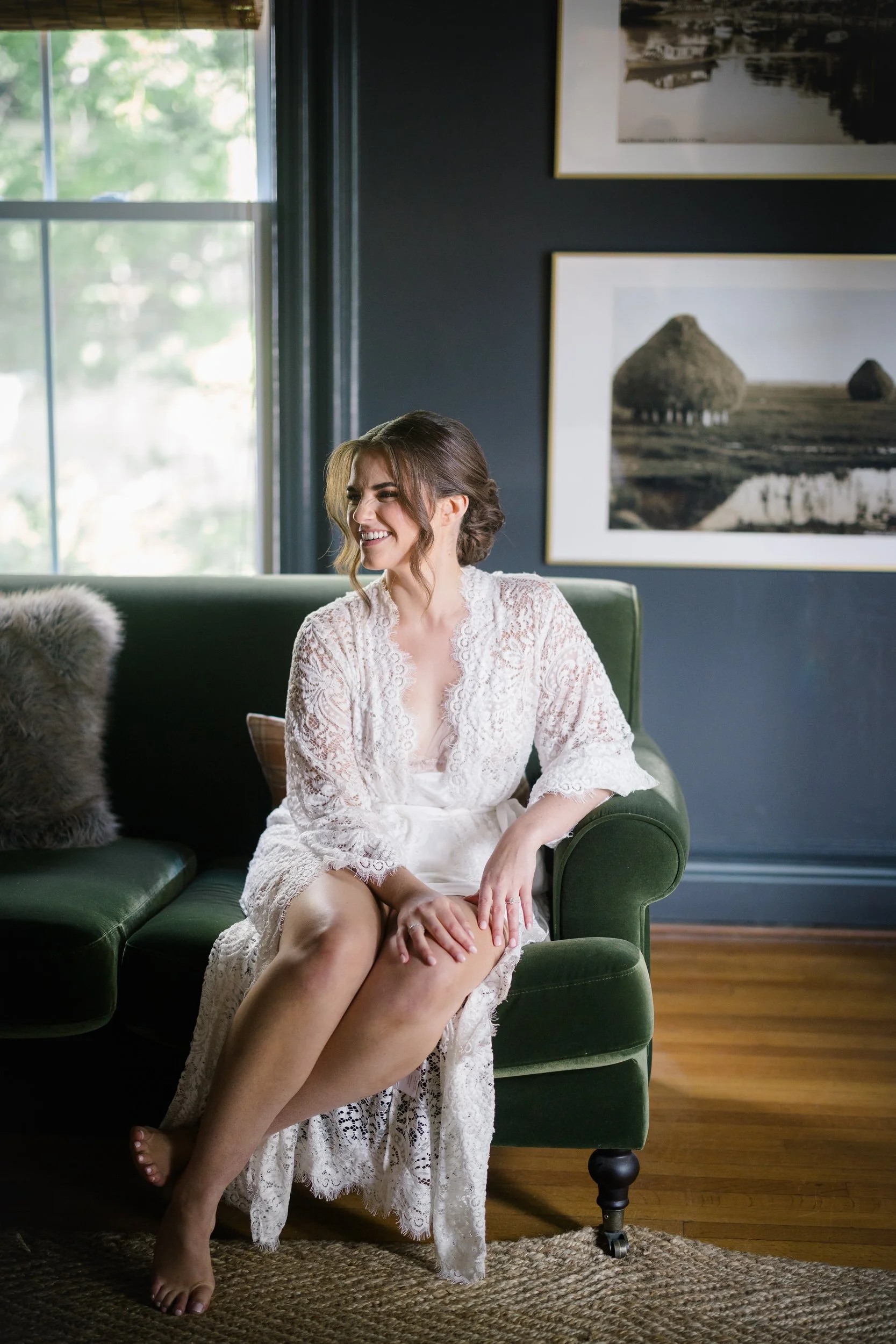 Emotional wedding morning moments as the bride prepares for her ceremony at Castle Hill on the Crane Estate.