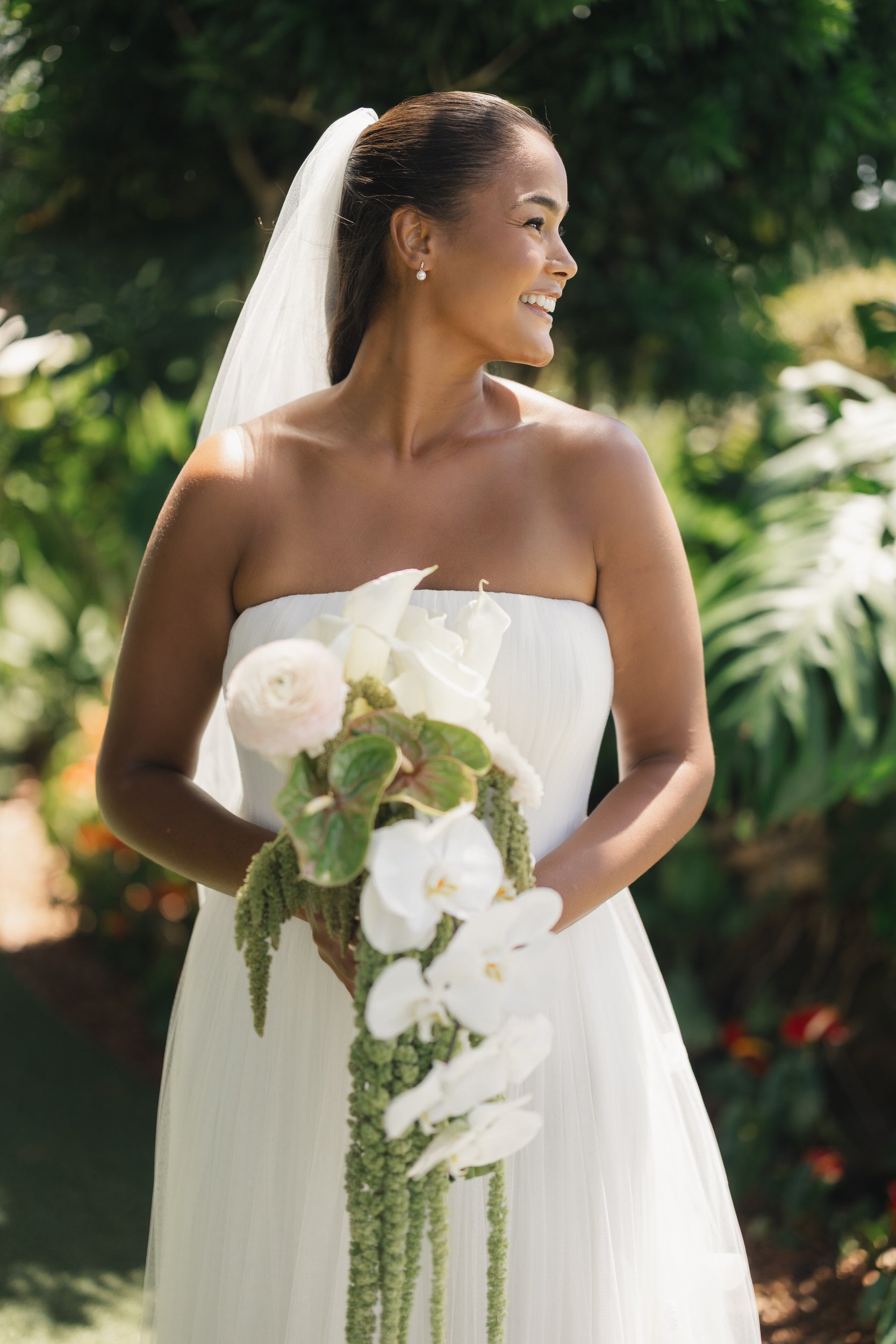 bridal portrait with soft natural light at sunset ranch hawaii wedding
