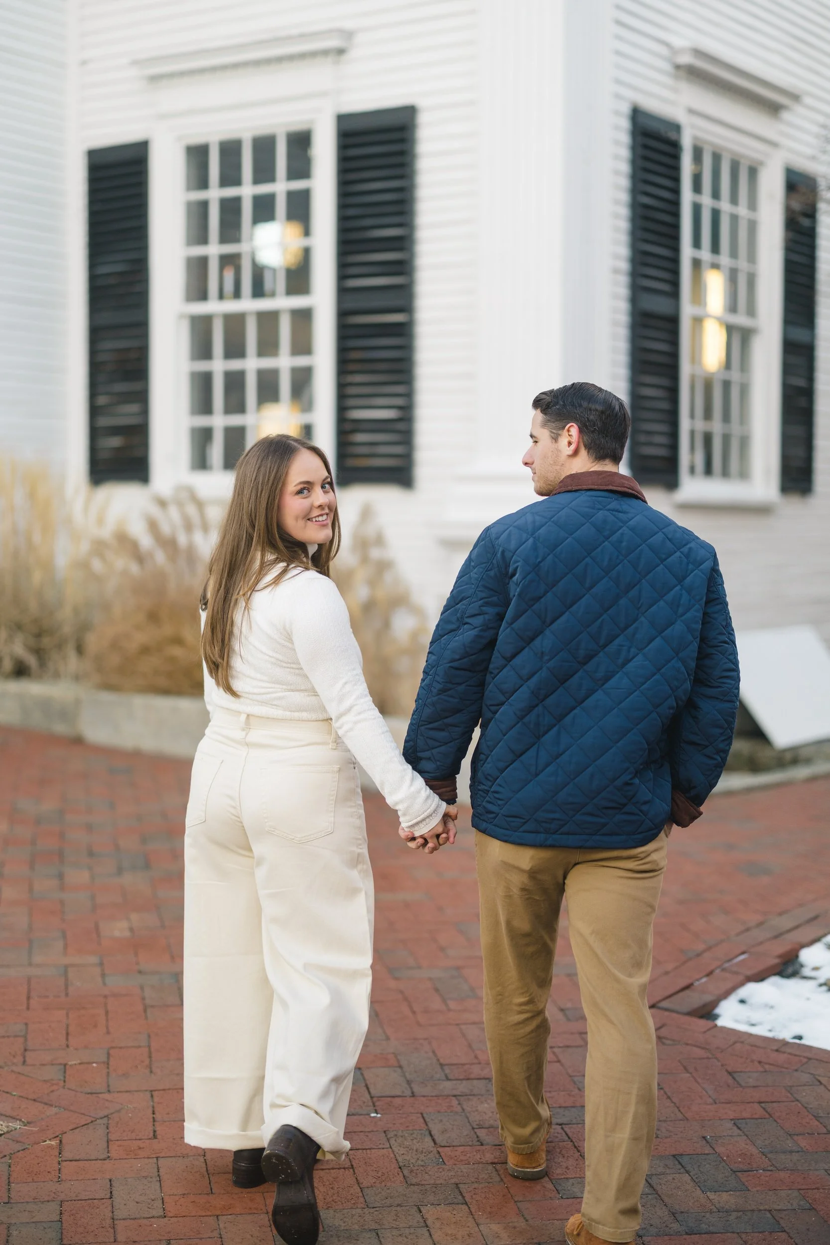 Refined, editorial portraits from a Newburyport engagement session in winter.