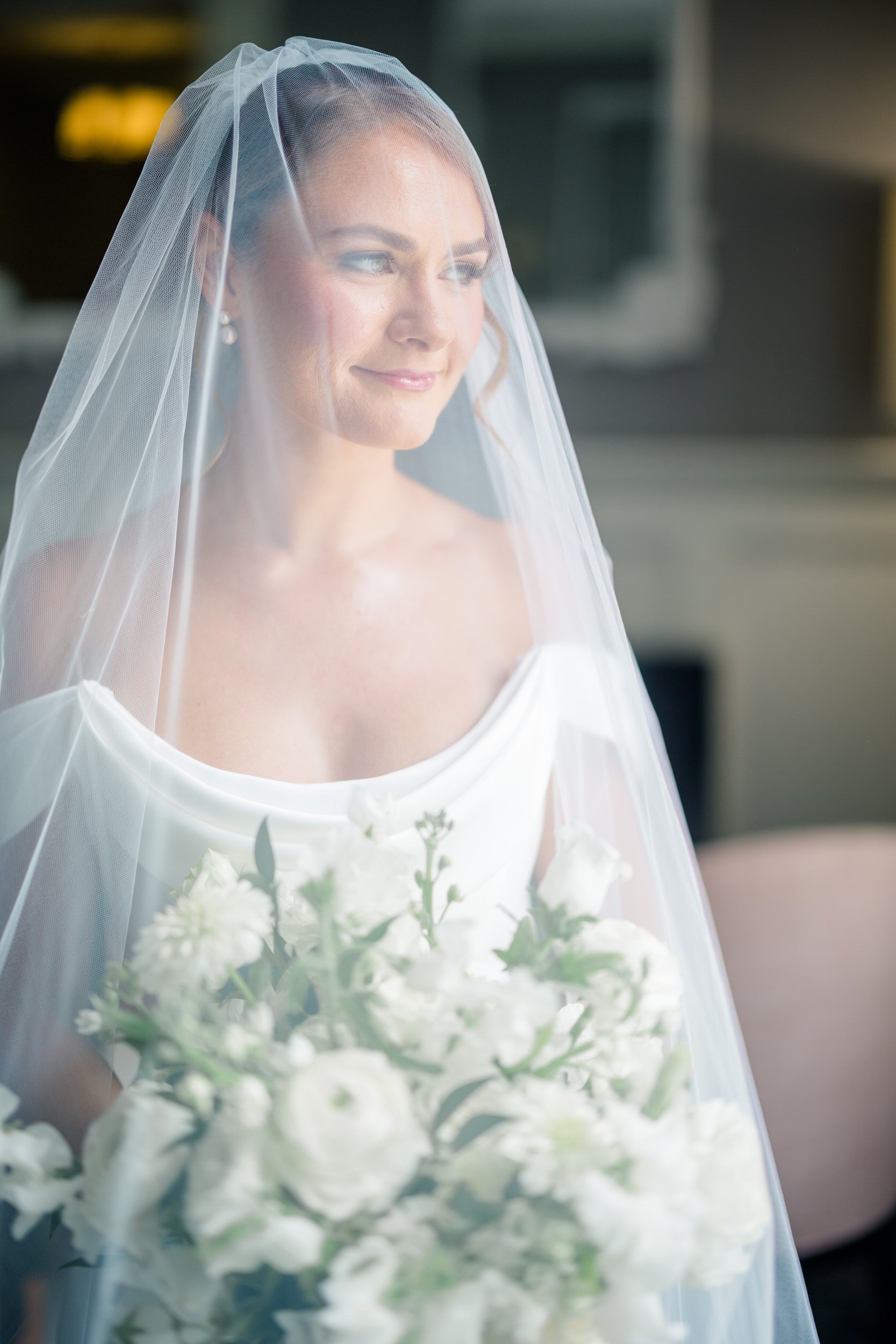 Romantic bride portrait before ceremony in Newport