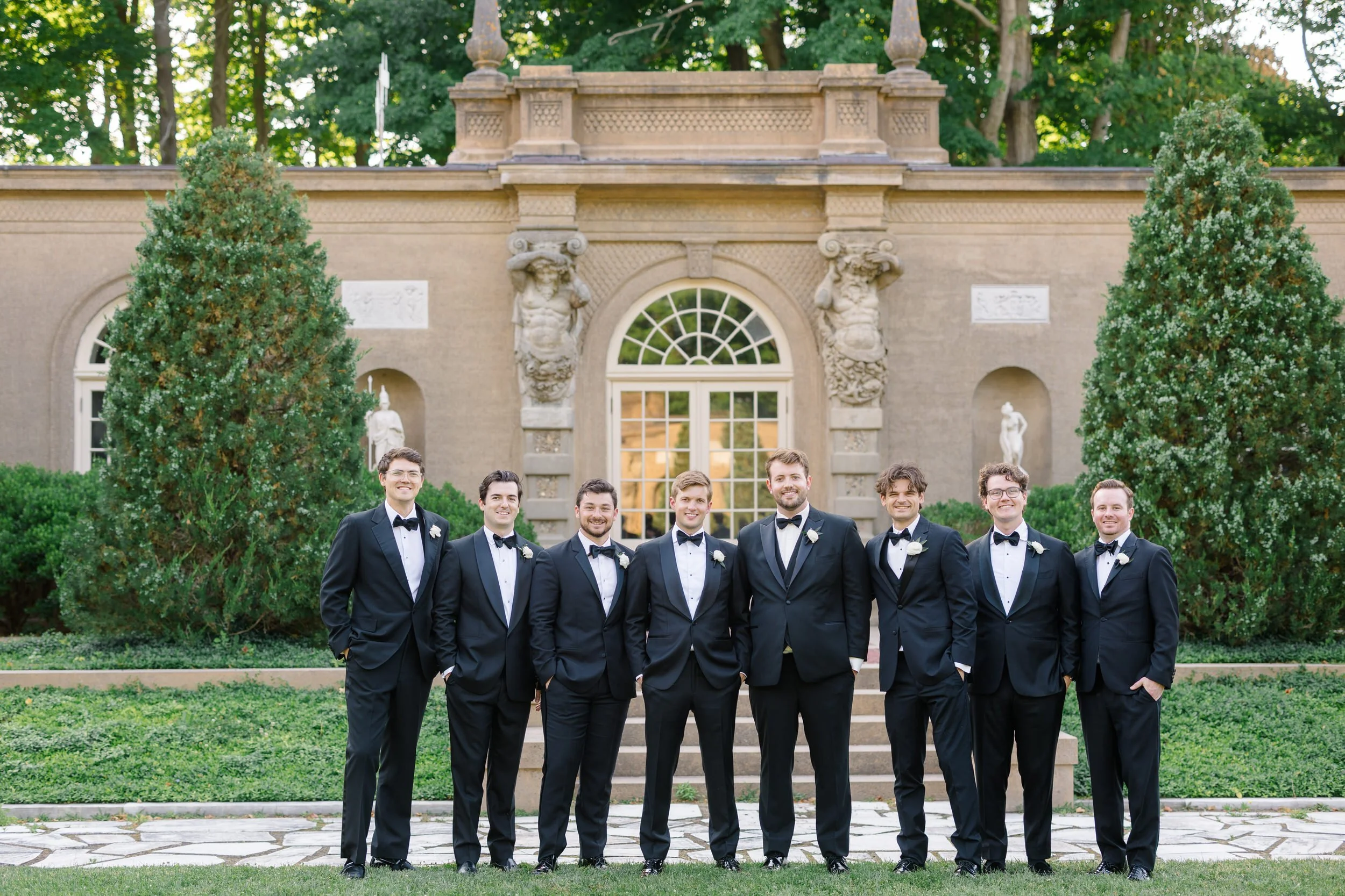 Groomsmen portraits captured on the lawn of the Crane Estate overlooking the North Shore coastline.