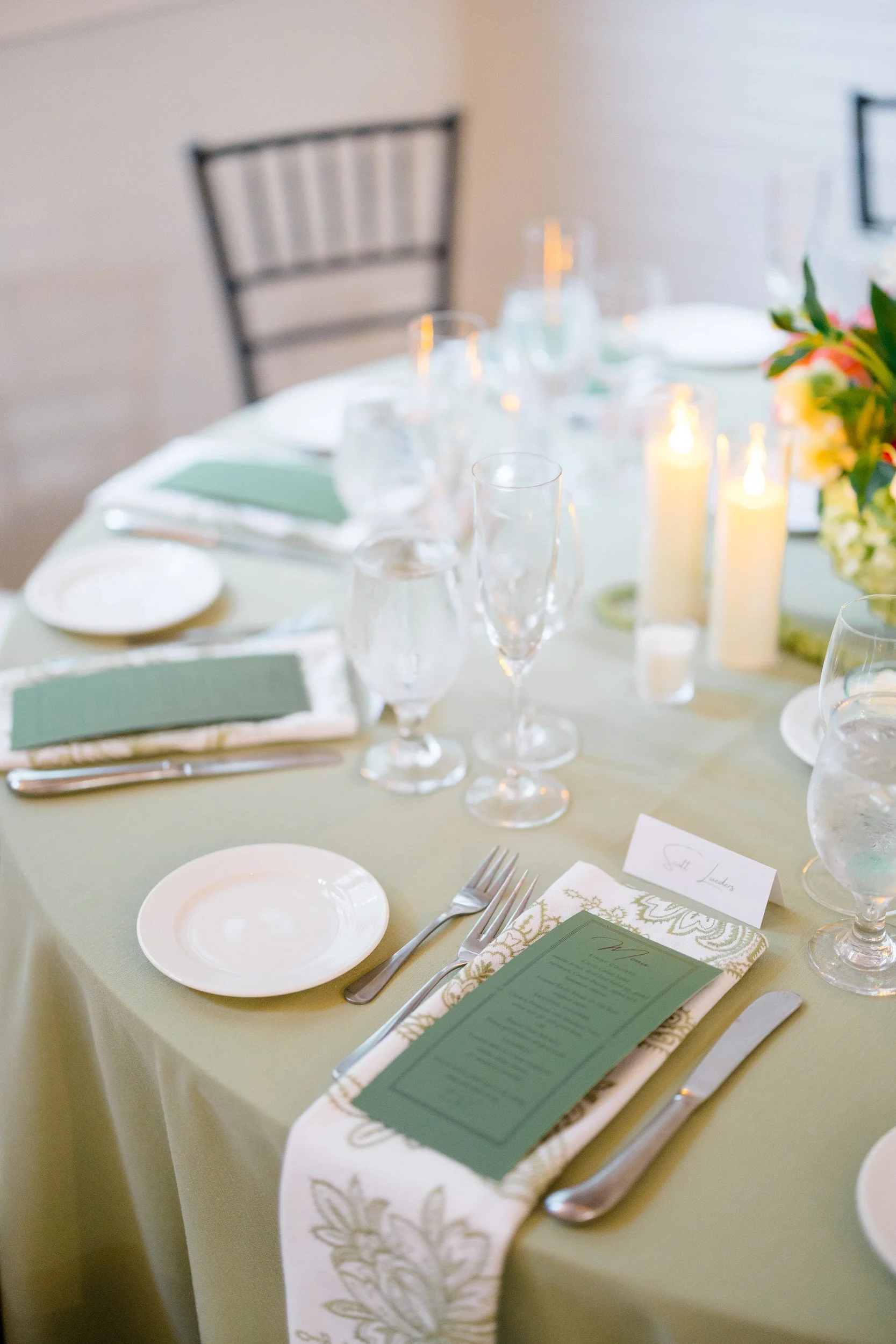 Garden-inspired reception details at an Elm Bank wedding
