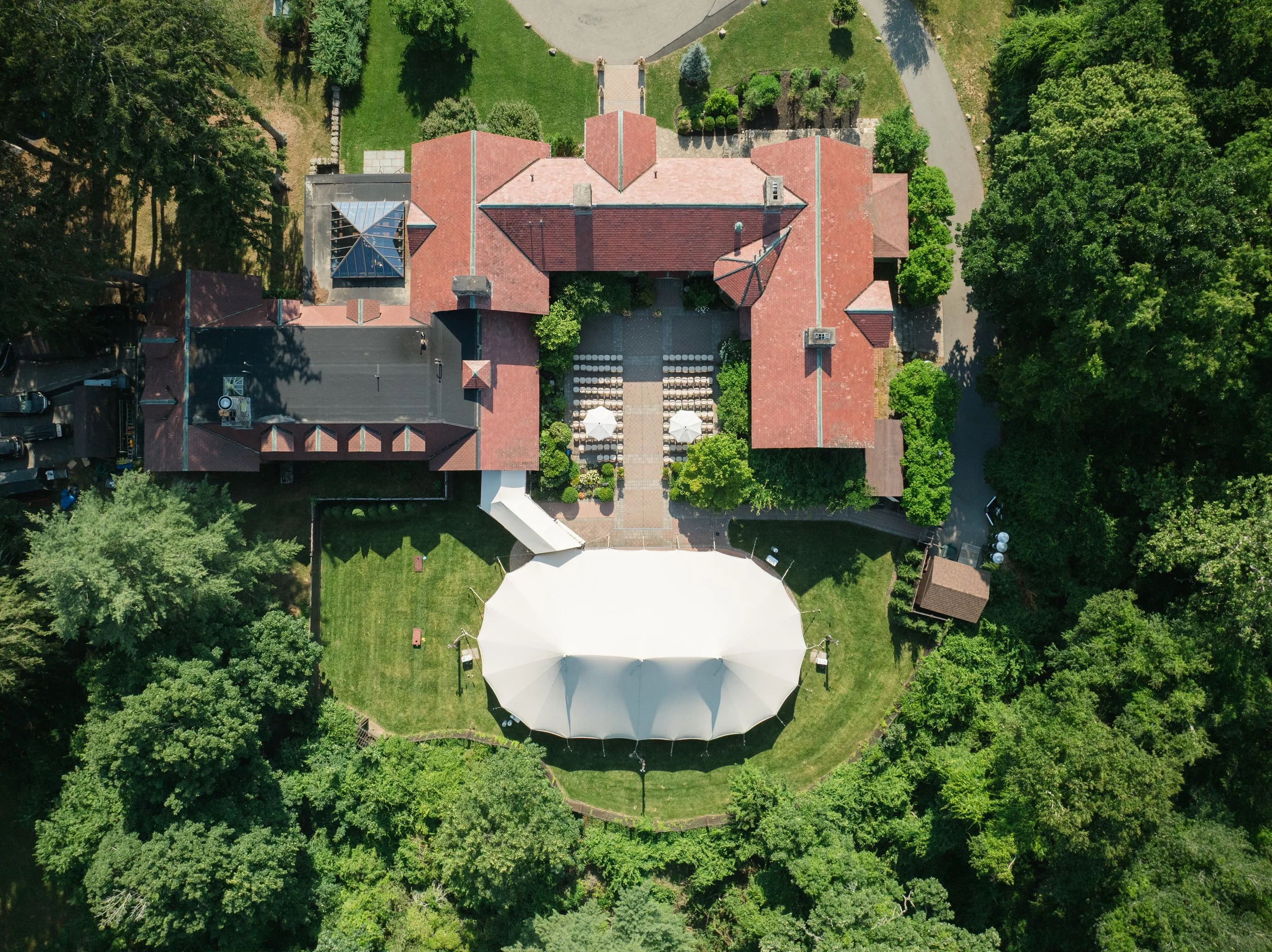 Elegant outdoor ceremony decor at historic Massachusetts estate wedding venue