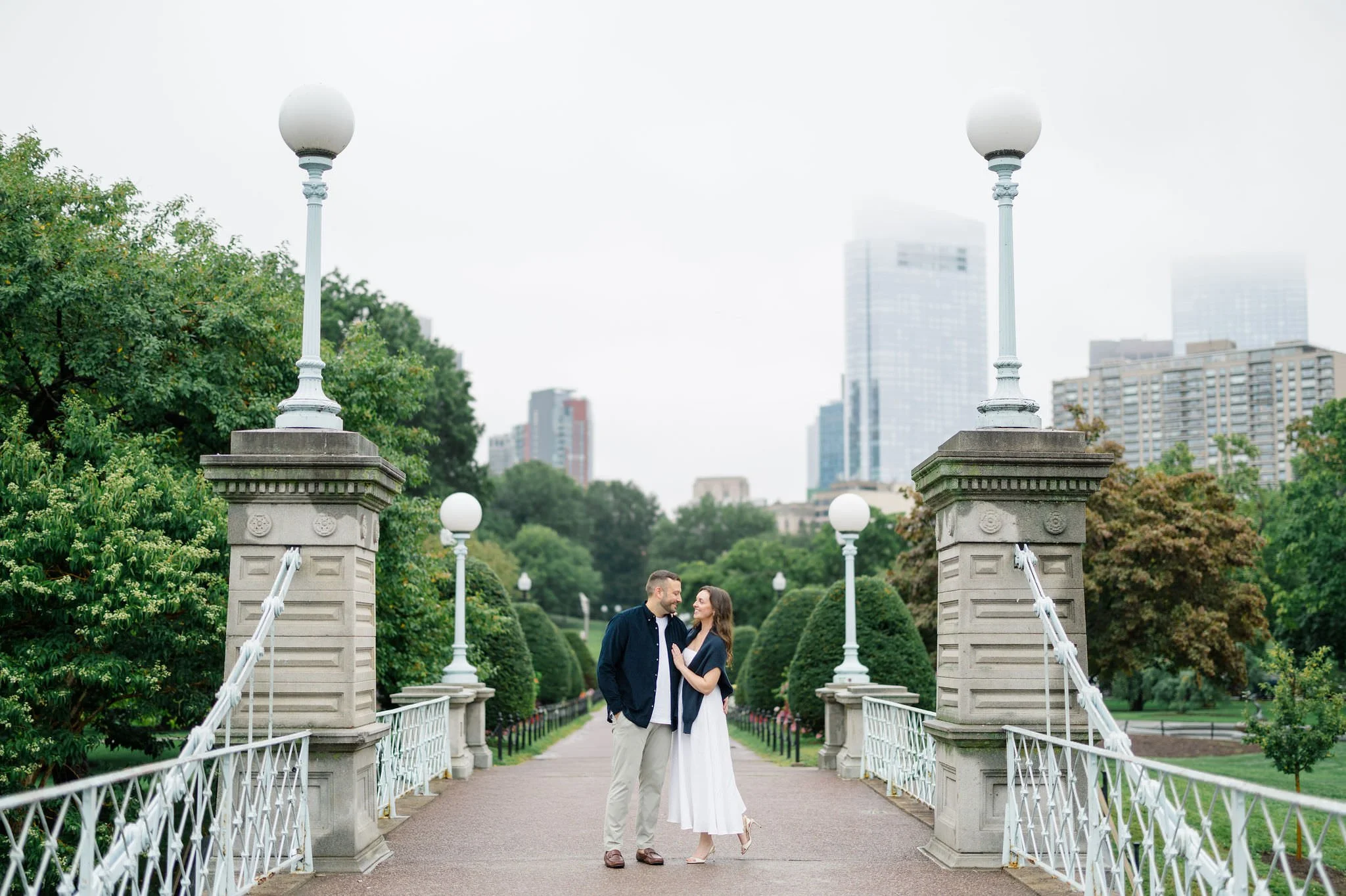 Boston Public Garden engagement photos featuring romantic outdoor couple portraits
