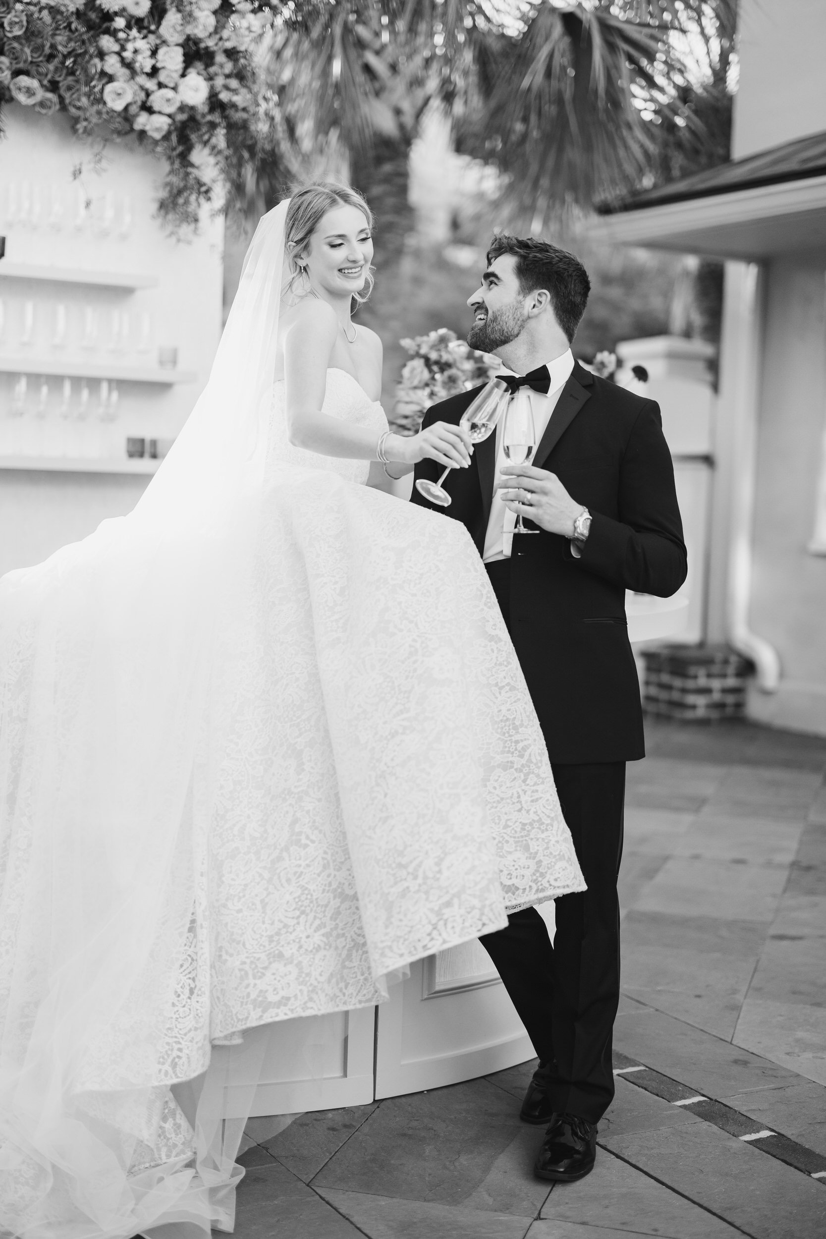 Modern, romantic wedding portrait at The Gadsen House in Charleston, SC.