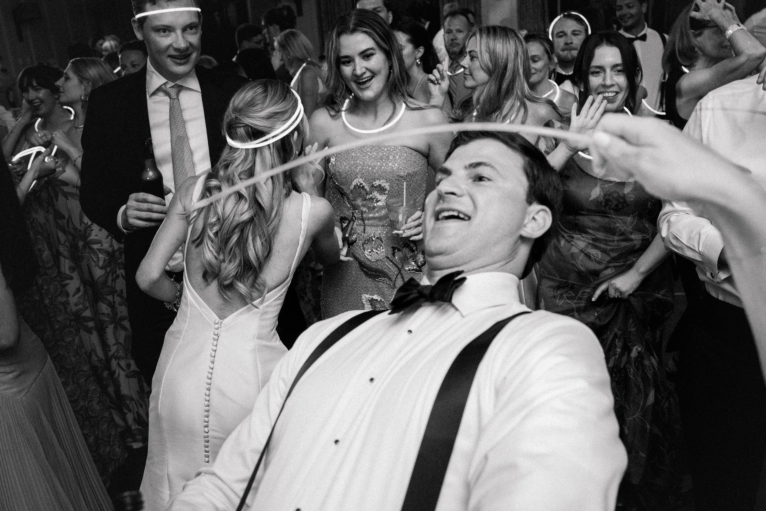 Guests dancing during the wedding reception at Ocean Edge Resort