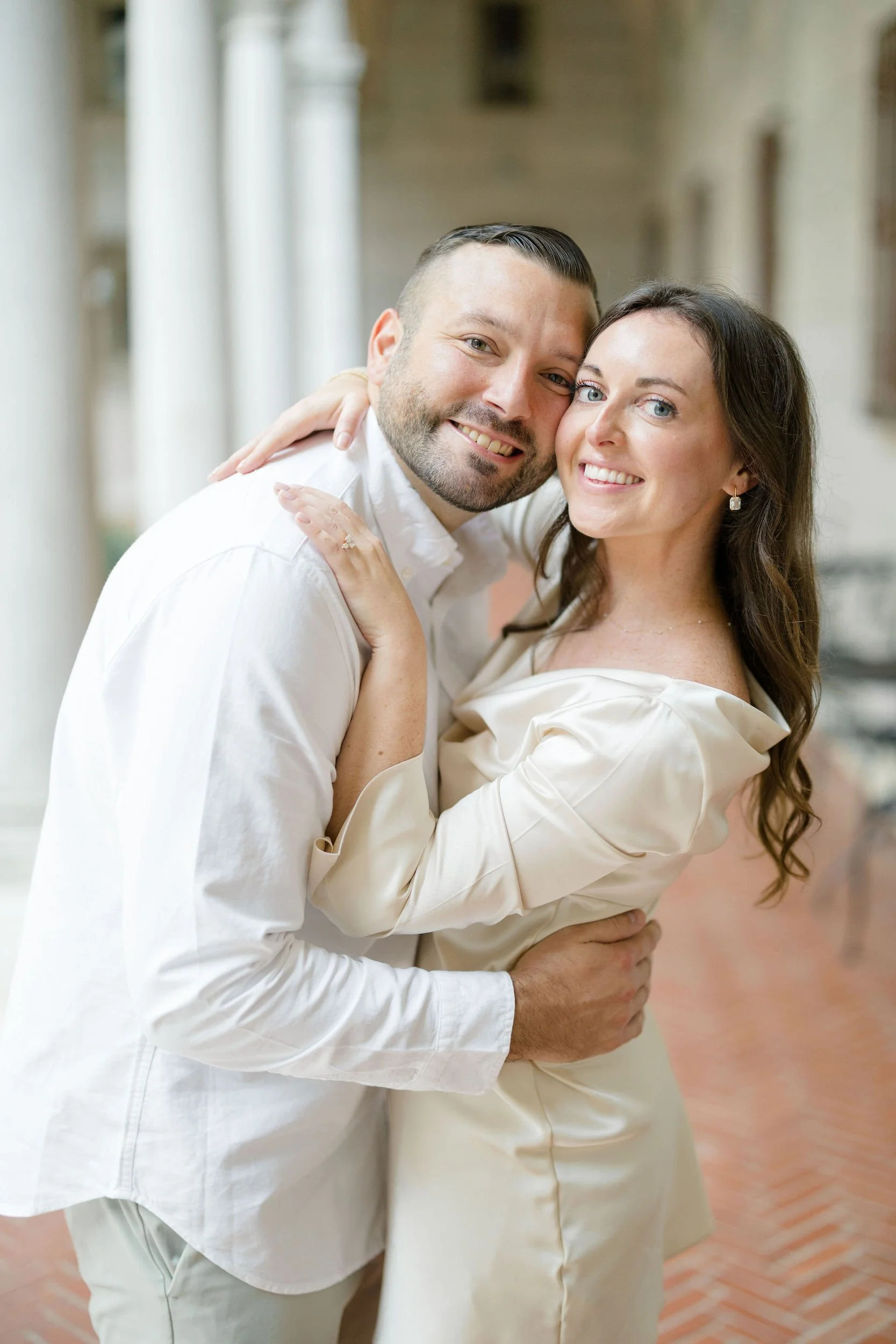 Boston Public Library engagement session featuring natural light and elegant portraits