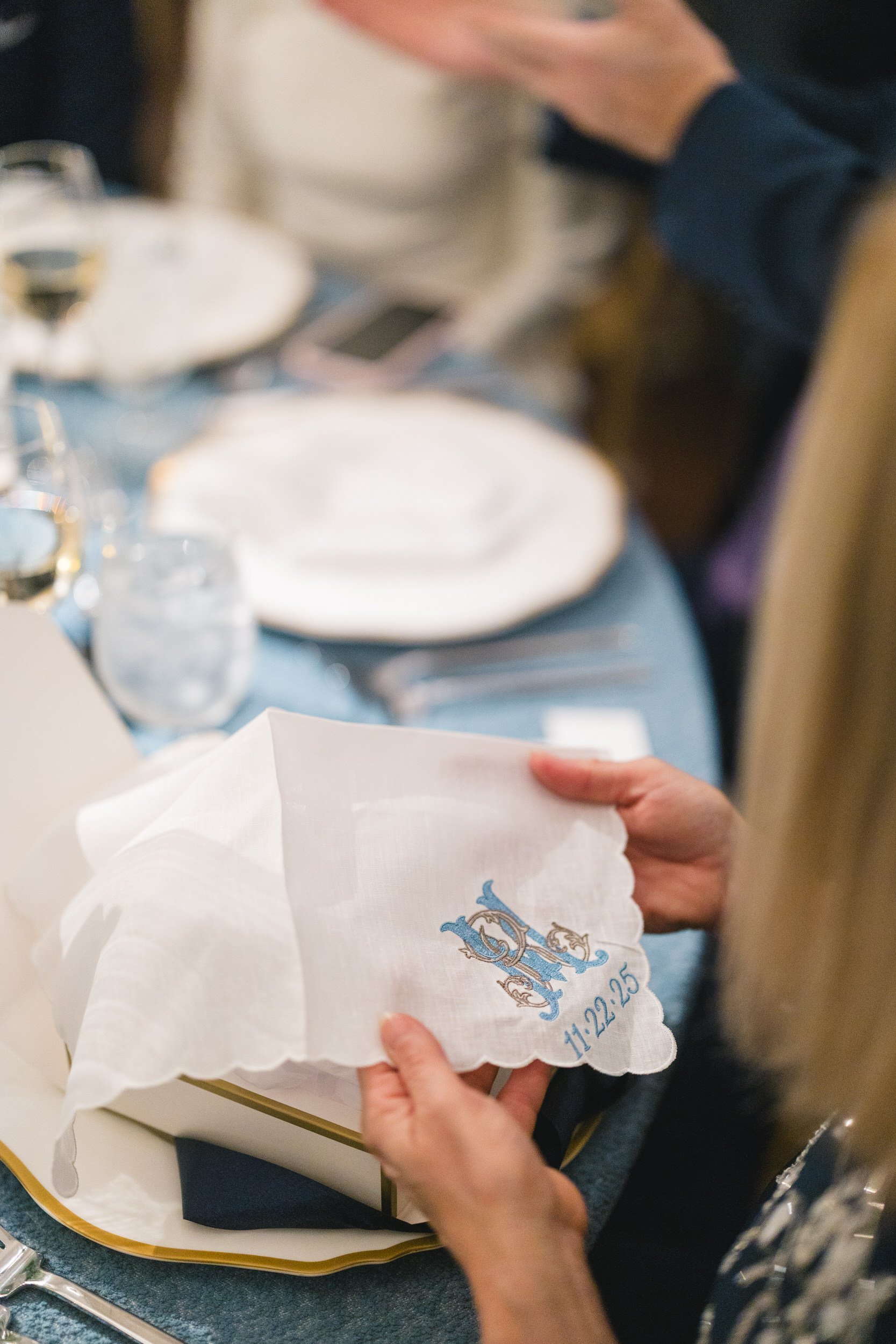 Intimate décor details from a Boston Athenaeum rehearsal dinner.