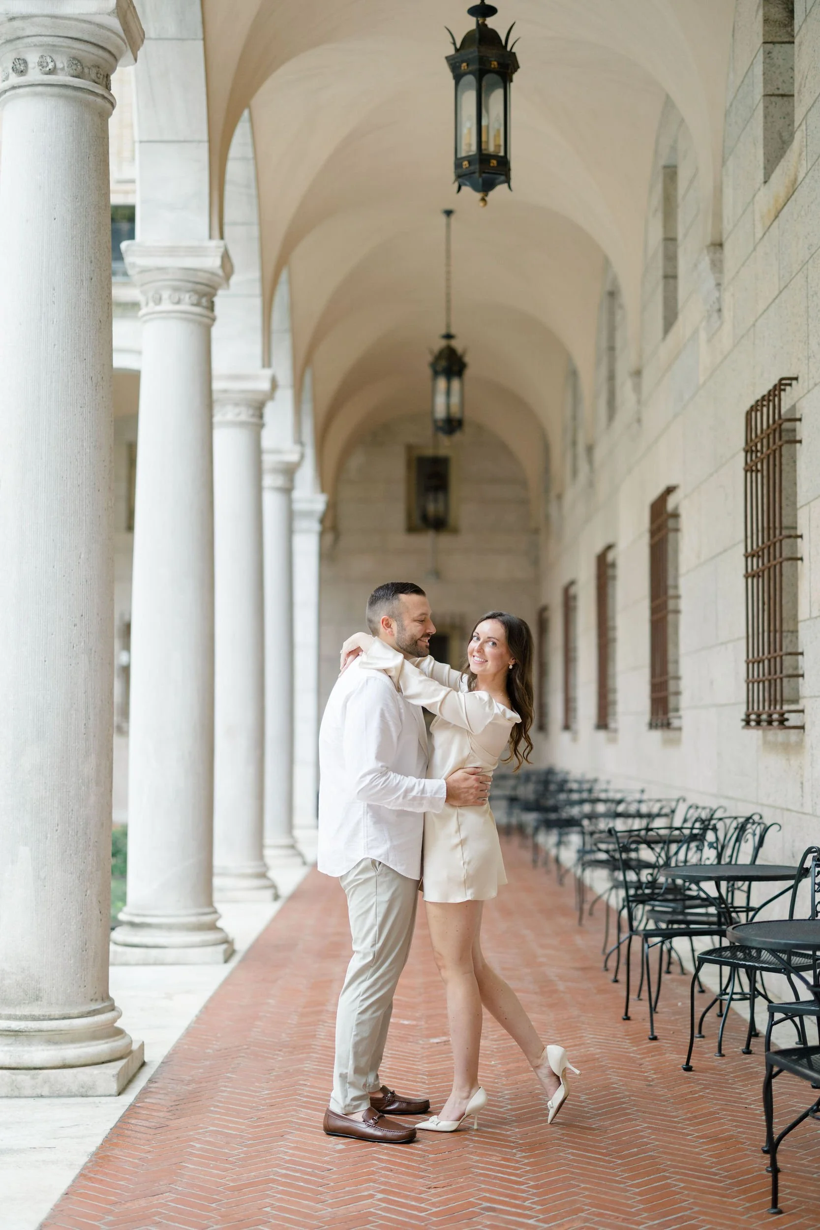 Boston Public Library engagement session featuring natural light and elegant portraits