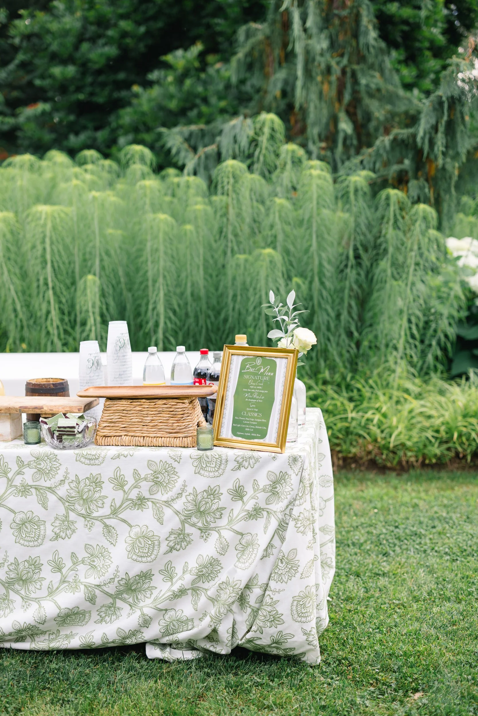Wedding cocktail details inspired by a garden party celebration