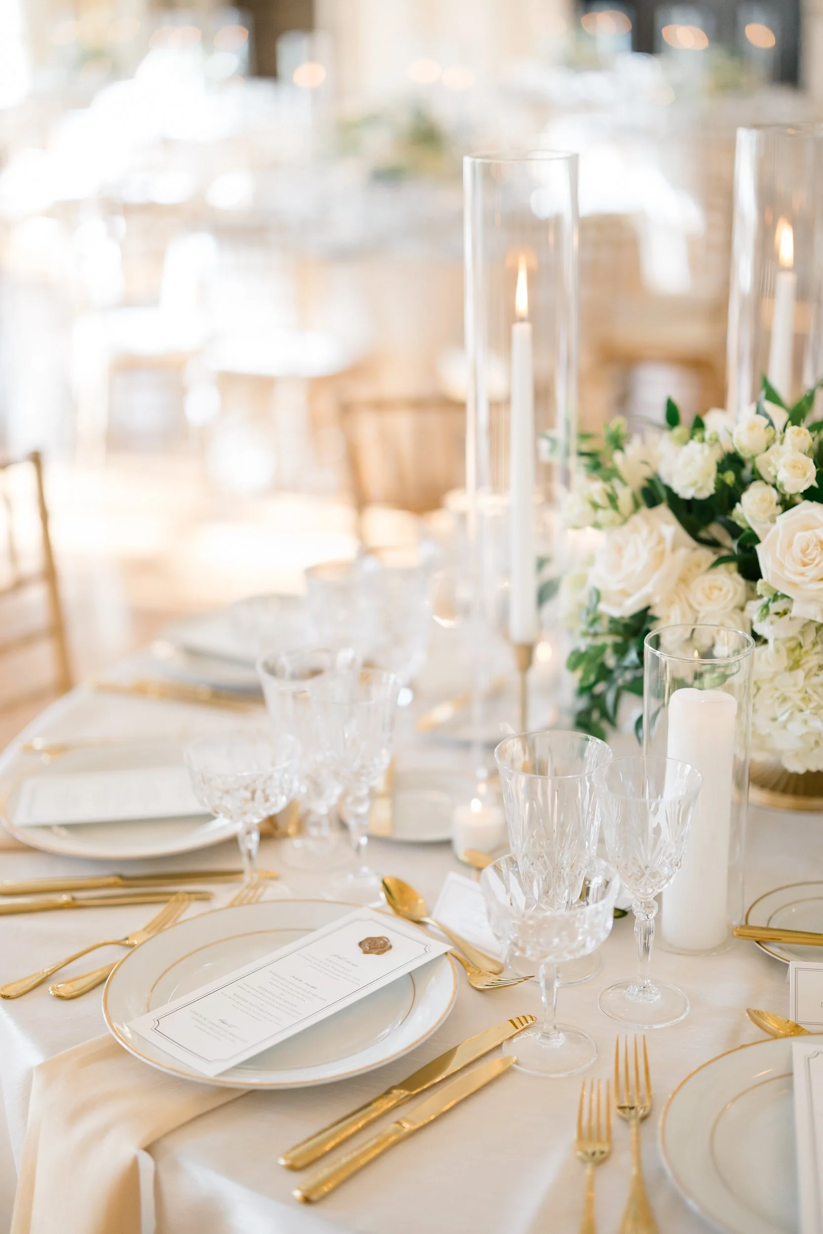Floral tablescape at a Newport RI wedding reception