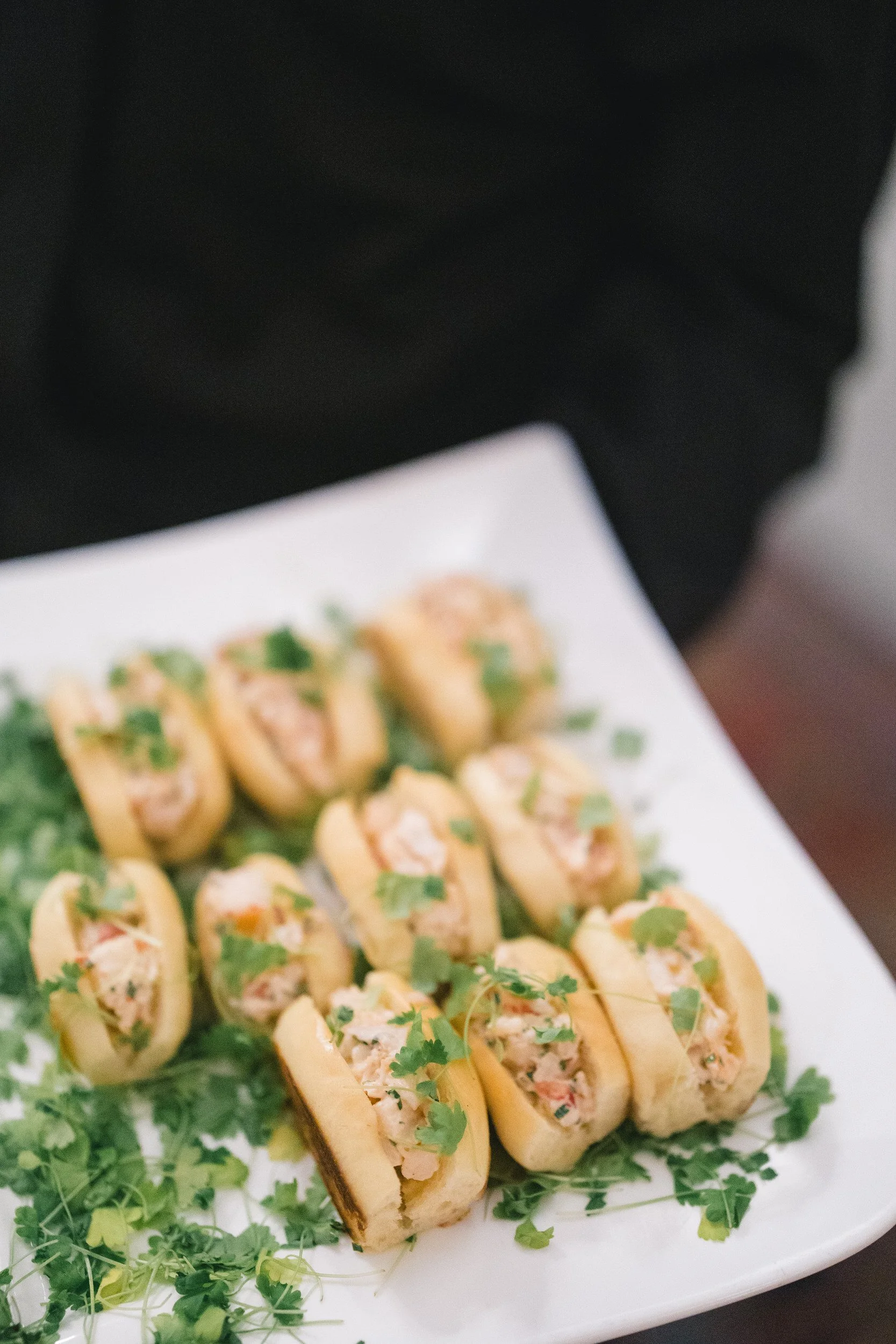 Elegant appetizers served during a Boston Athenaeum rehearsal dinner