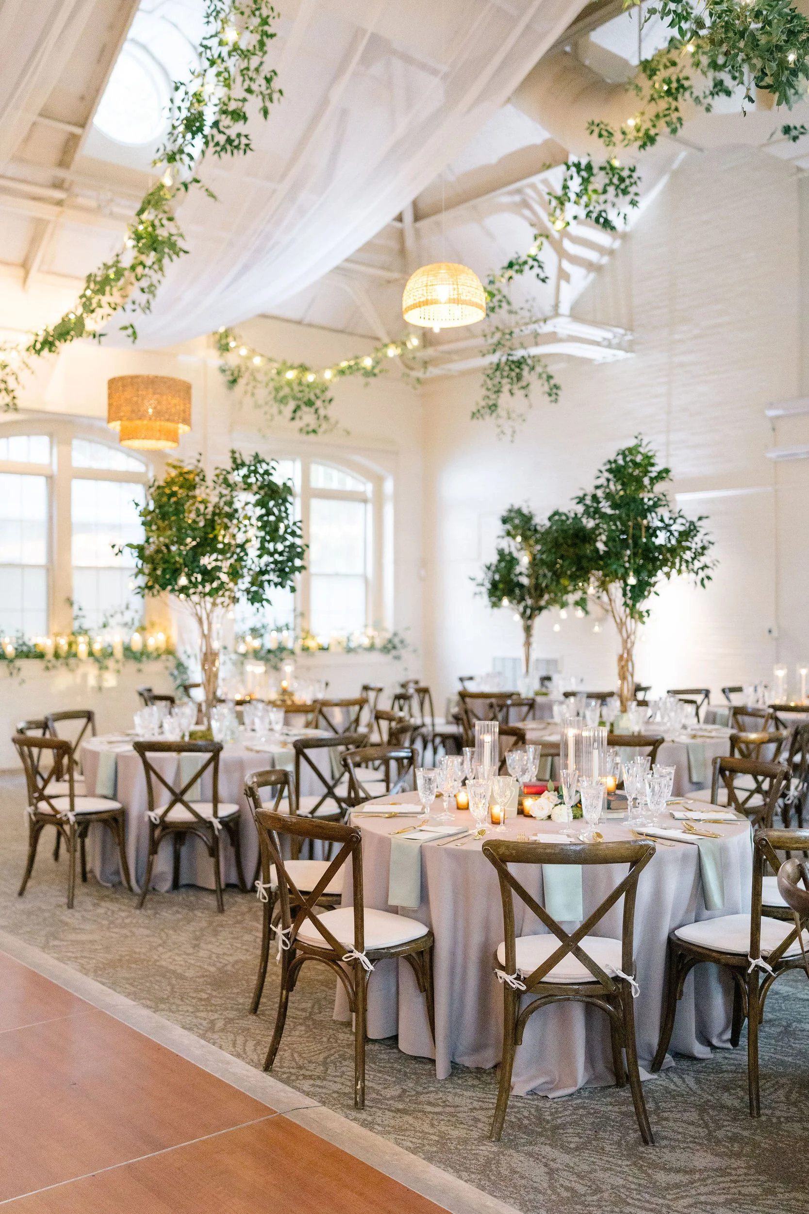 Secret garden inspired reception decor at an Elm Bank wedding.