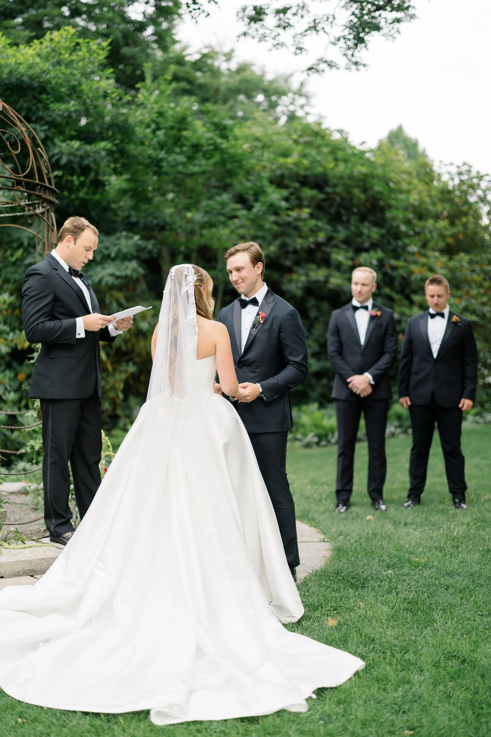 Romantic outdoor garden wedding ceremony in Wellesley Massachusetts