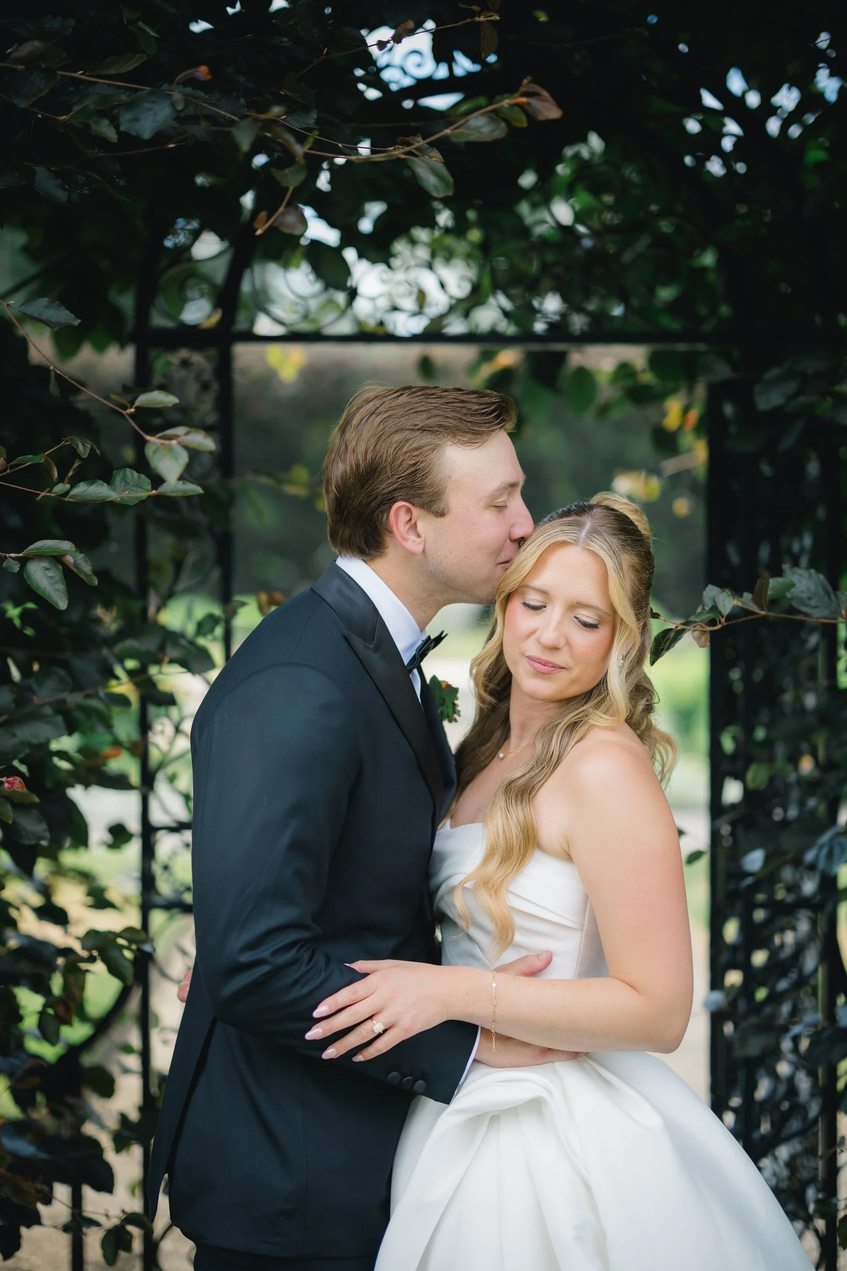 Elegant bride and groom photos at a garden wedding in Wellesley Massachusetts