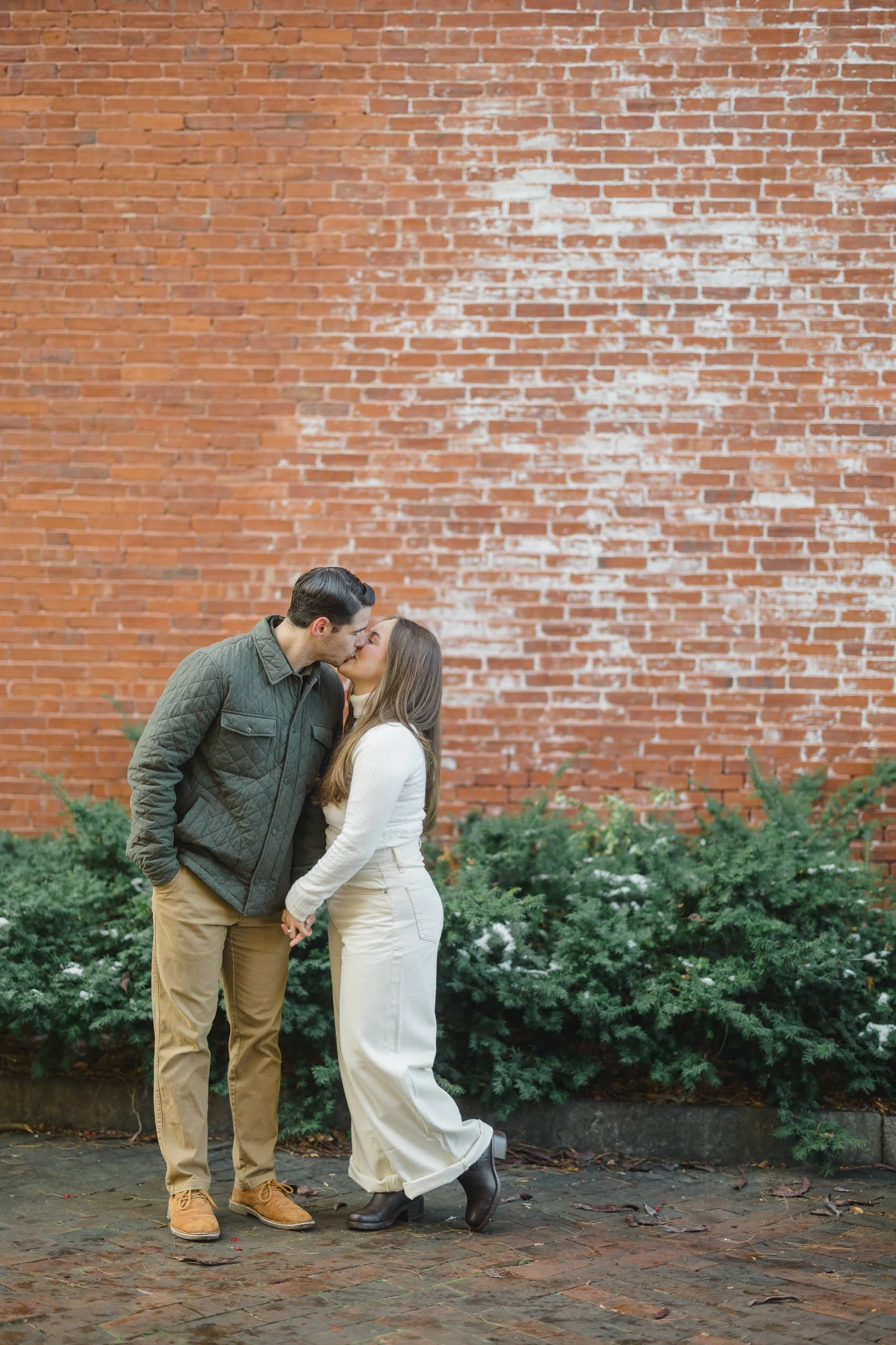 Natural engagement portraits from a winter Newburyport engagement session.