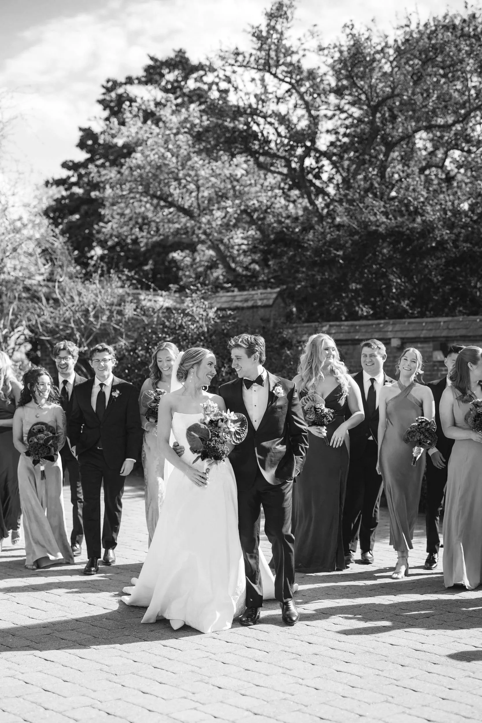 Modern bridal party portraits at coastal Massachusetts wedding venue