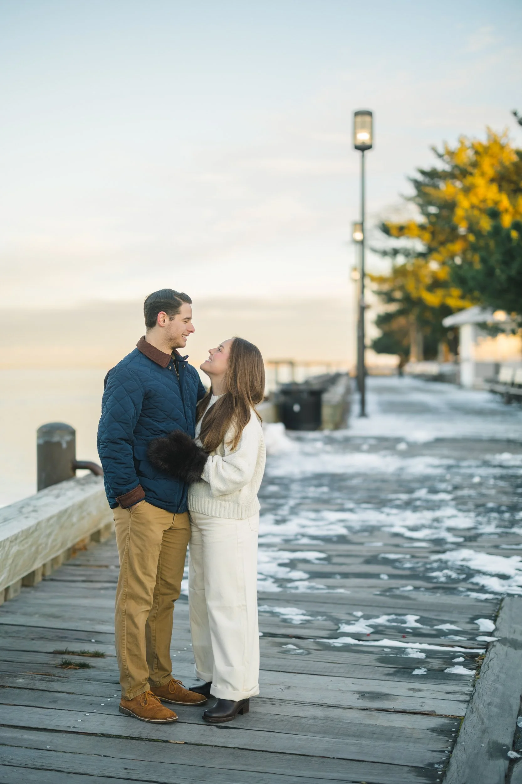 Newburyport engagement session photographed outdoors during a winter afternoon.