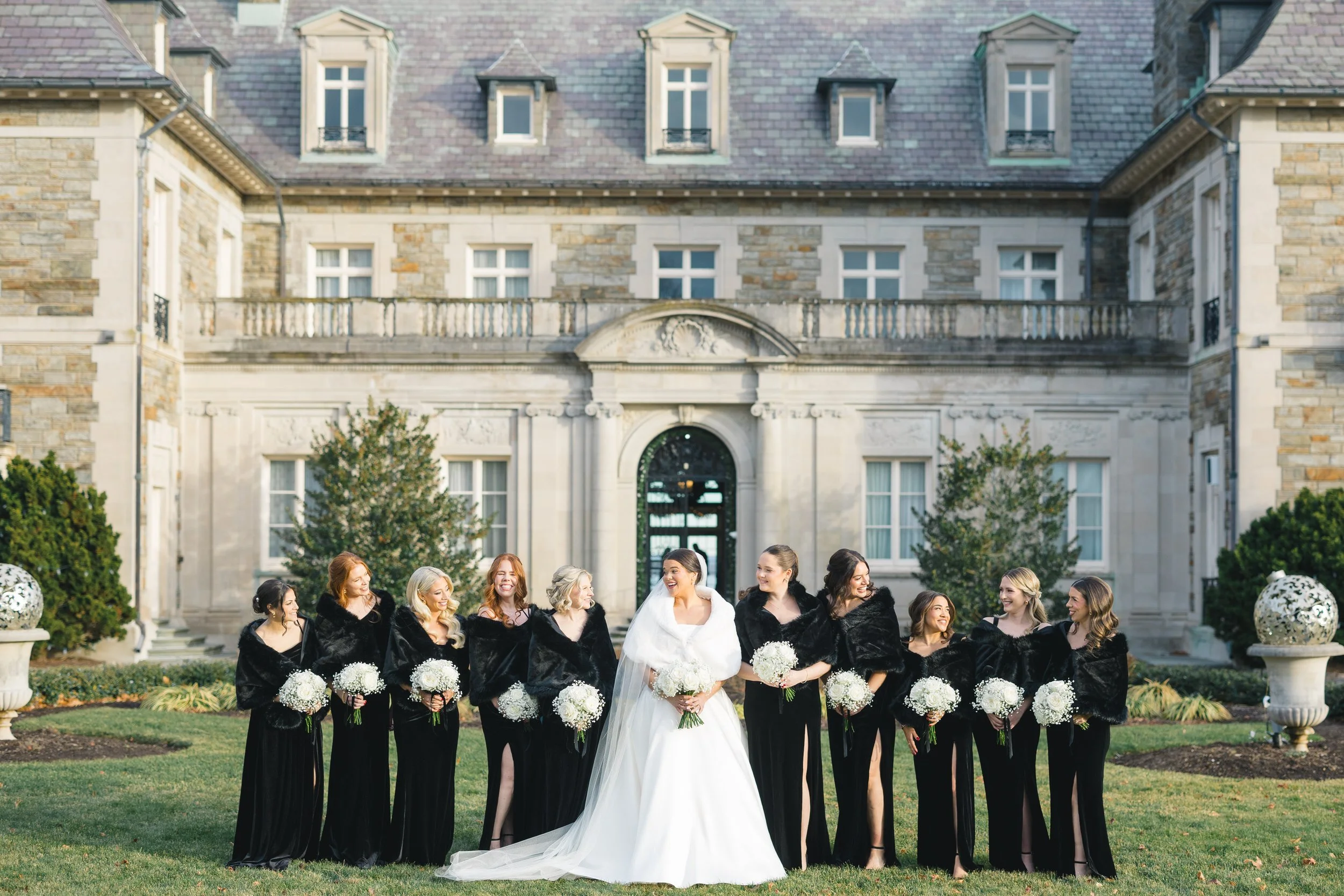 Wedding party portraits at Aldrich Mansion Rhode Island