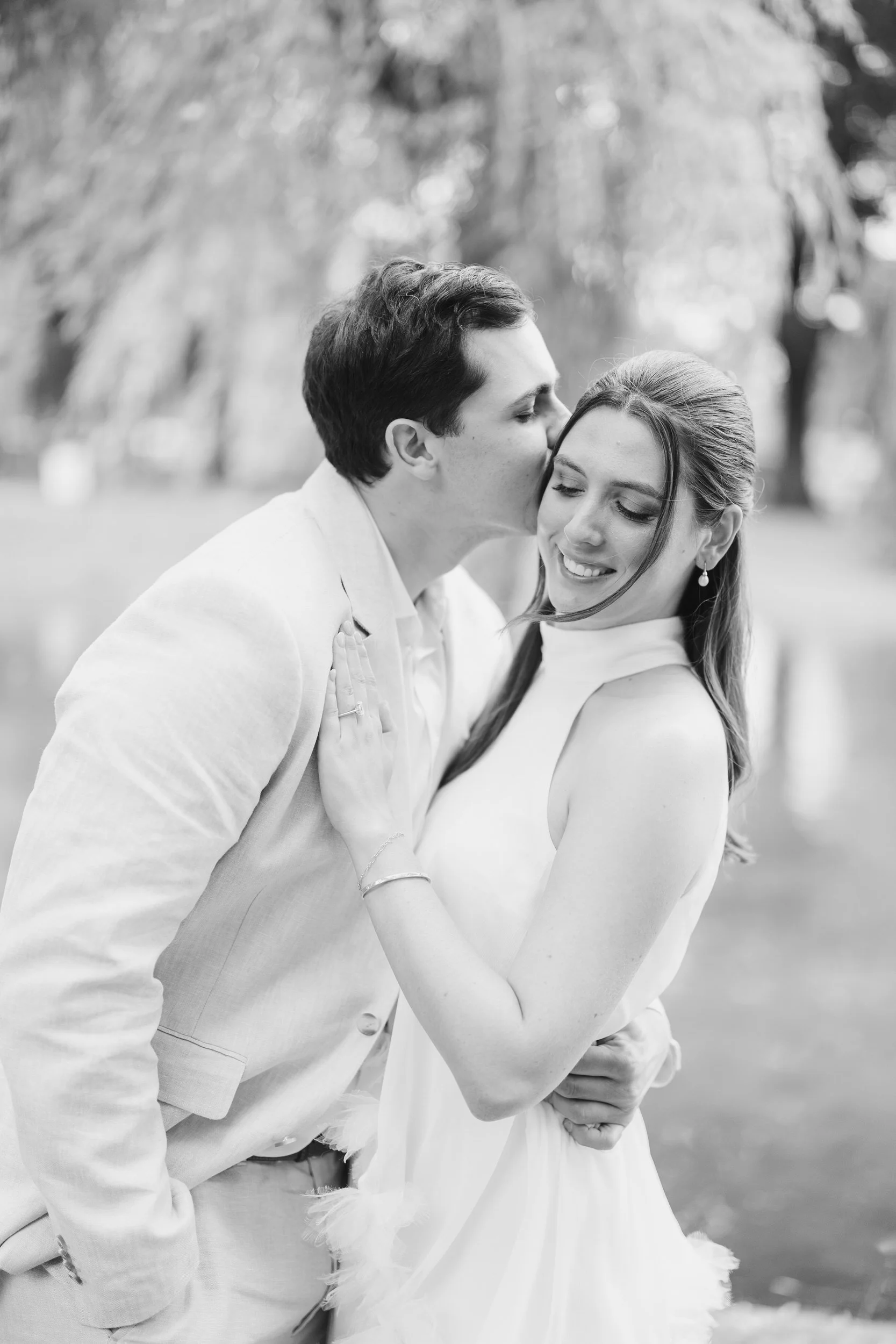 Elegant engagement portraits in the iconic Boston Public Garden.