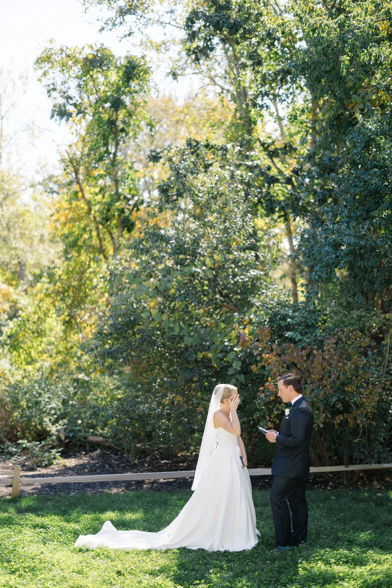 Bride and groom seeing each other for the first time on their wedding day at Wychmere Beach Club.