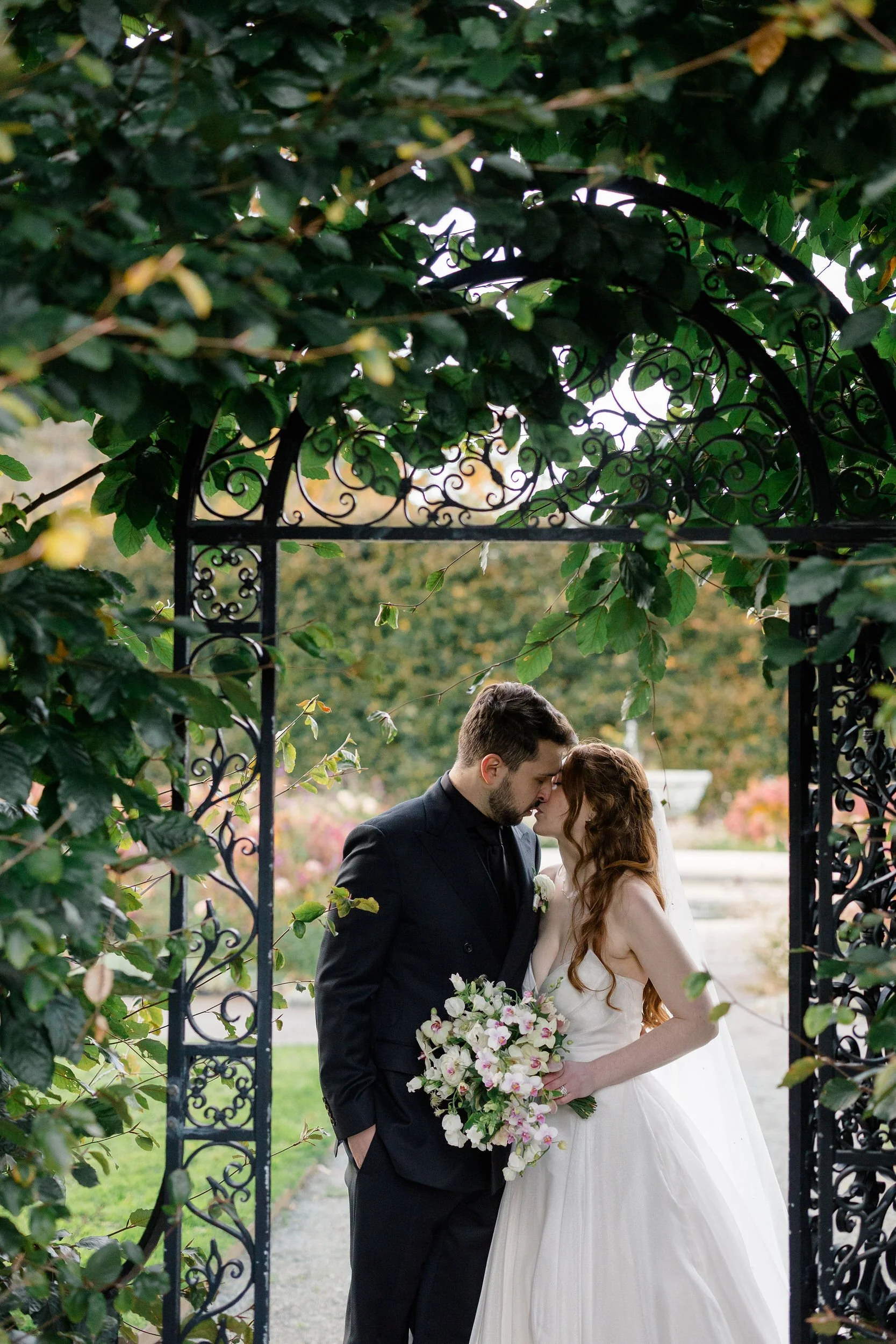 Wedding couple portraits at Elm Bank during a fall wedding in Wellesley, Massachusetts.