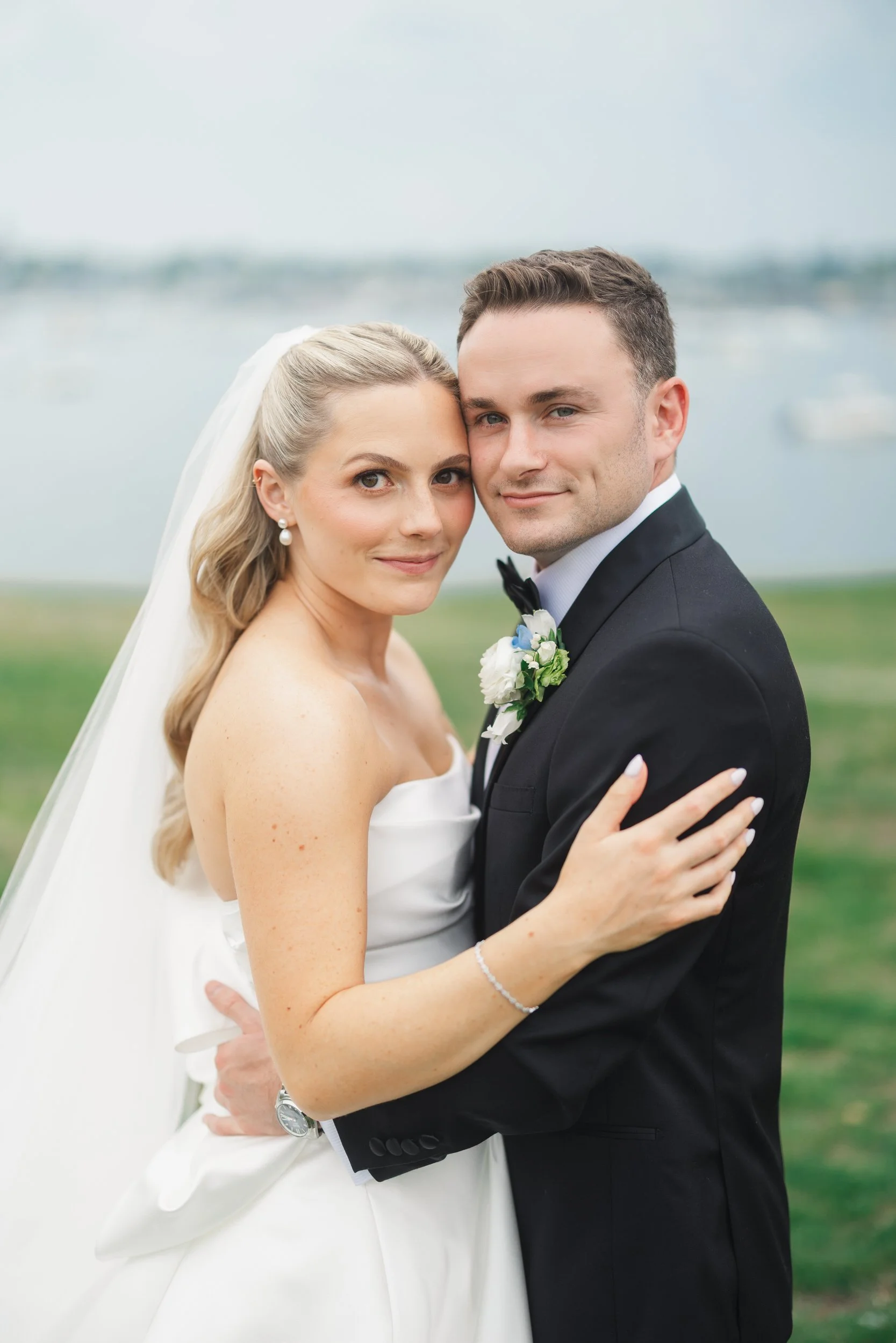 Bride and groom wedding portraits at Chandler Hovey Park in Marblehead, Massachusetts.