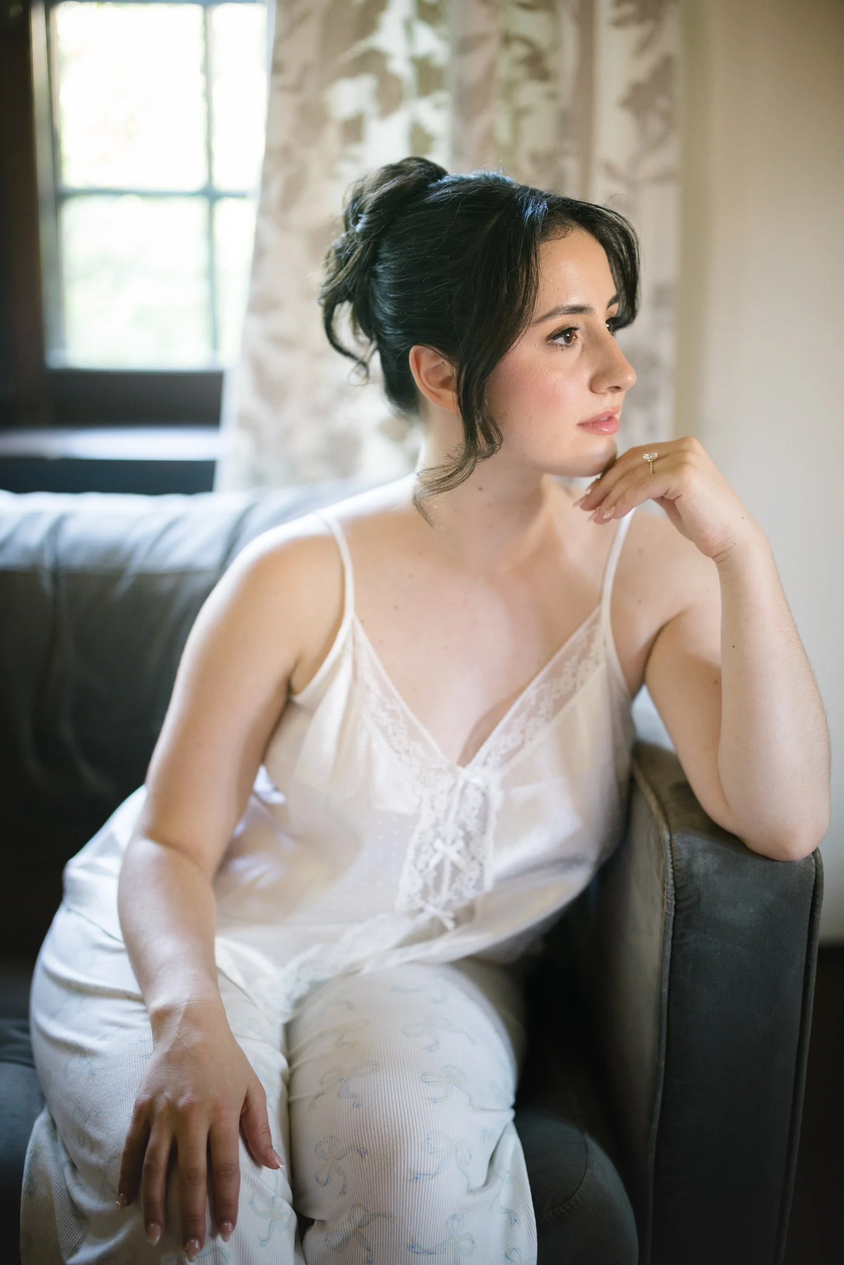 Bride preparing for her wedding day at Willowdale Estate Massachusetts in elegant classic bridal attire