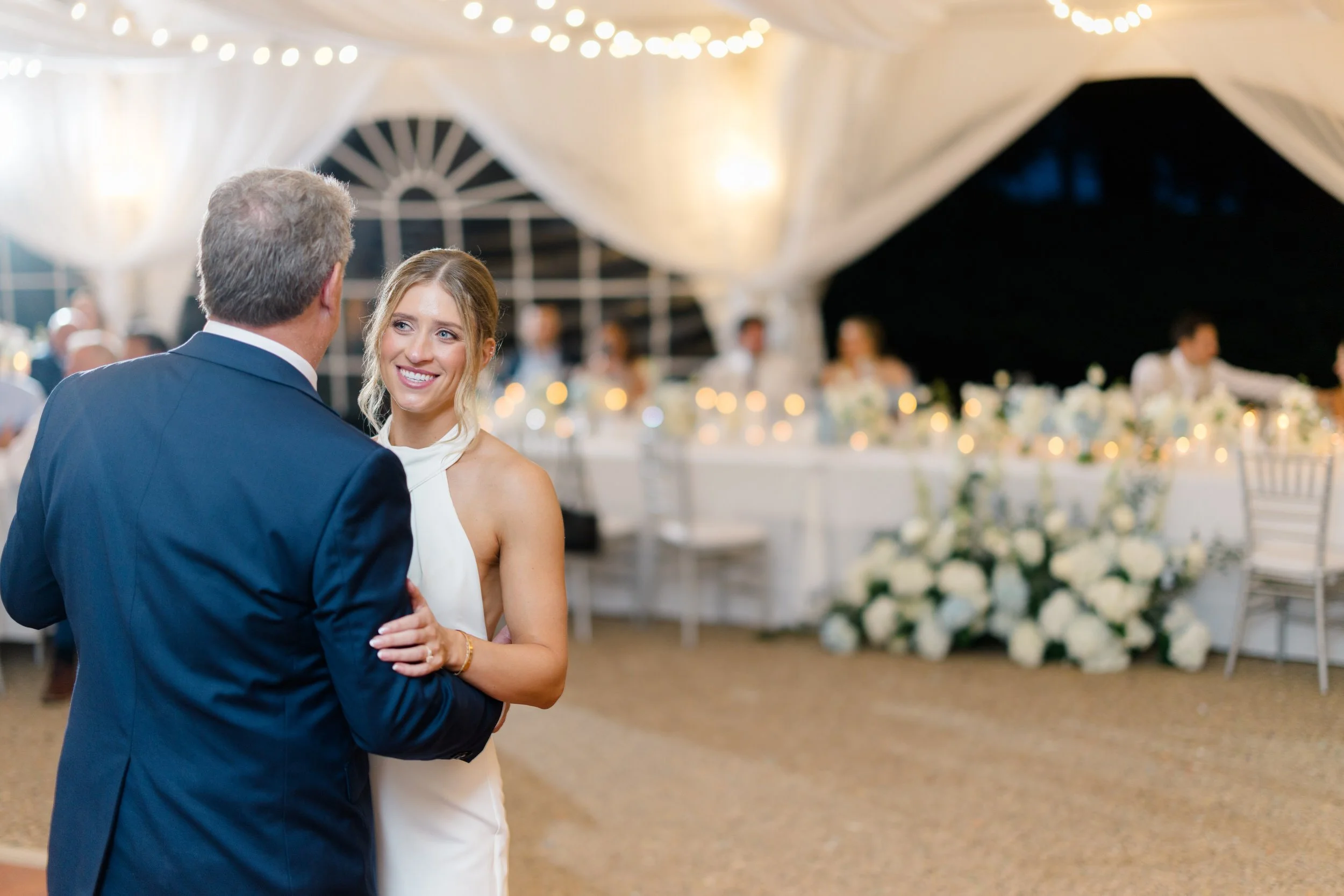 Garden party-inspired reception filled with laughter and celebration.