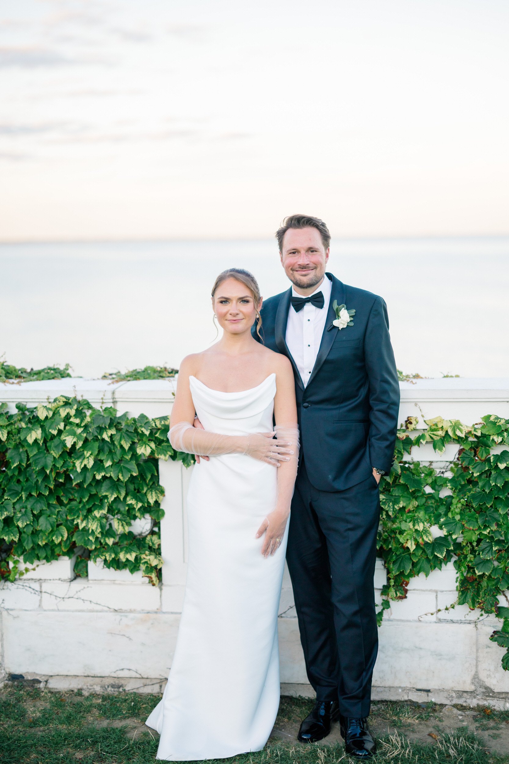 Sunset newlywed portraits at Rosecliff