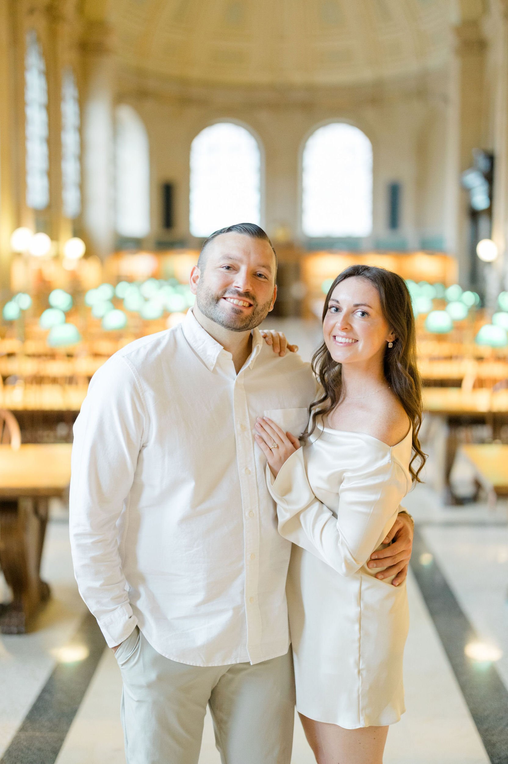 Romantic couple portraits during a Boston Public Library engagement session