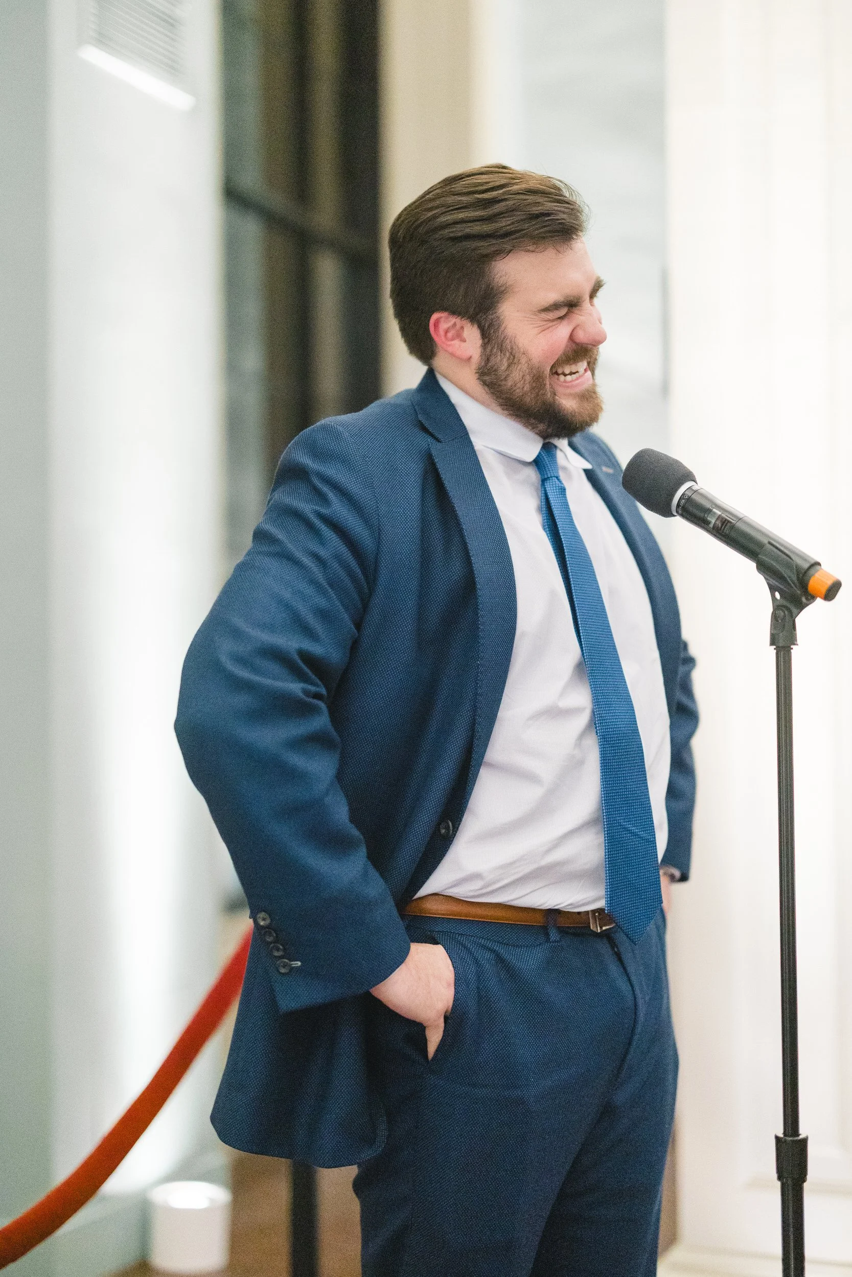Emotional speech during a candlelit rehearsal dinner at the Boston Athenaeum