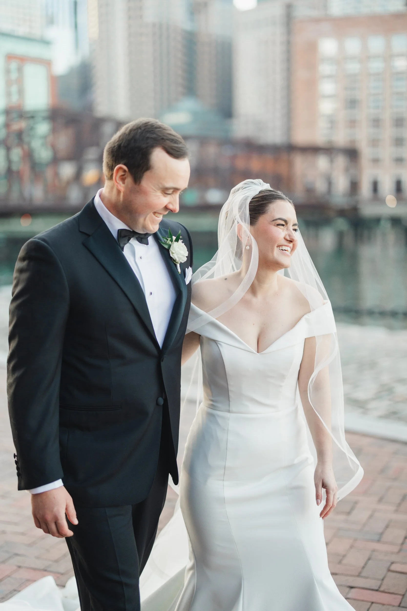 Documentary sunset wedding portraits in Boston