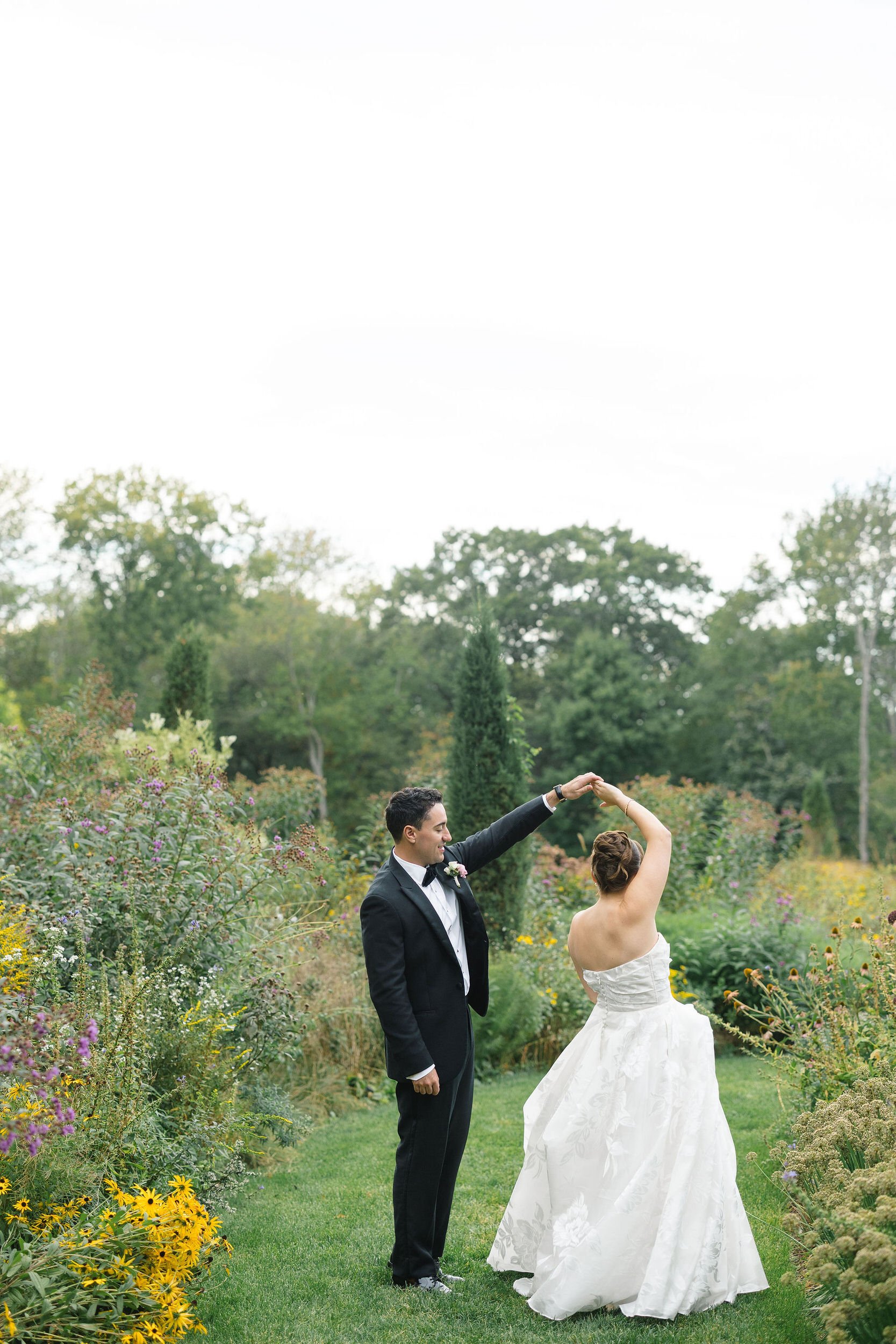 Golden hour wedding photography at the Long Hill garden wedding venue.