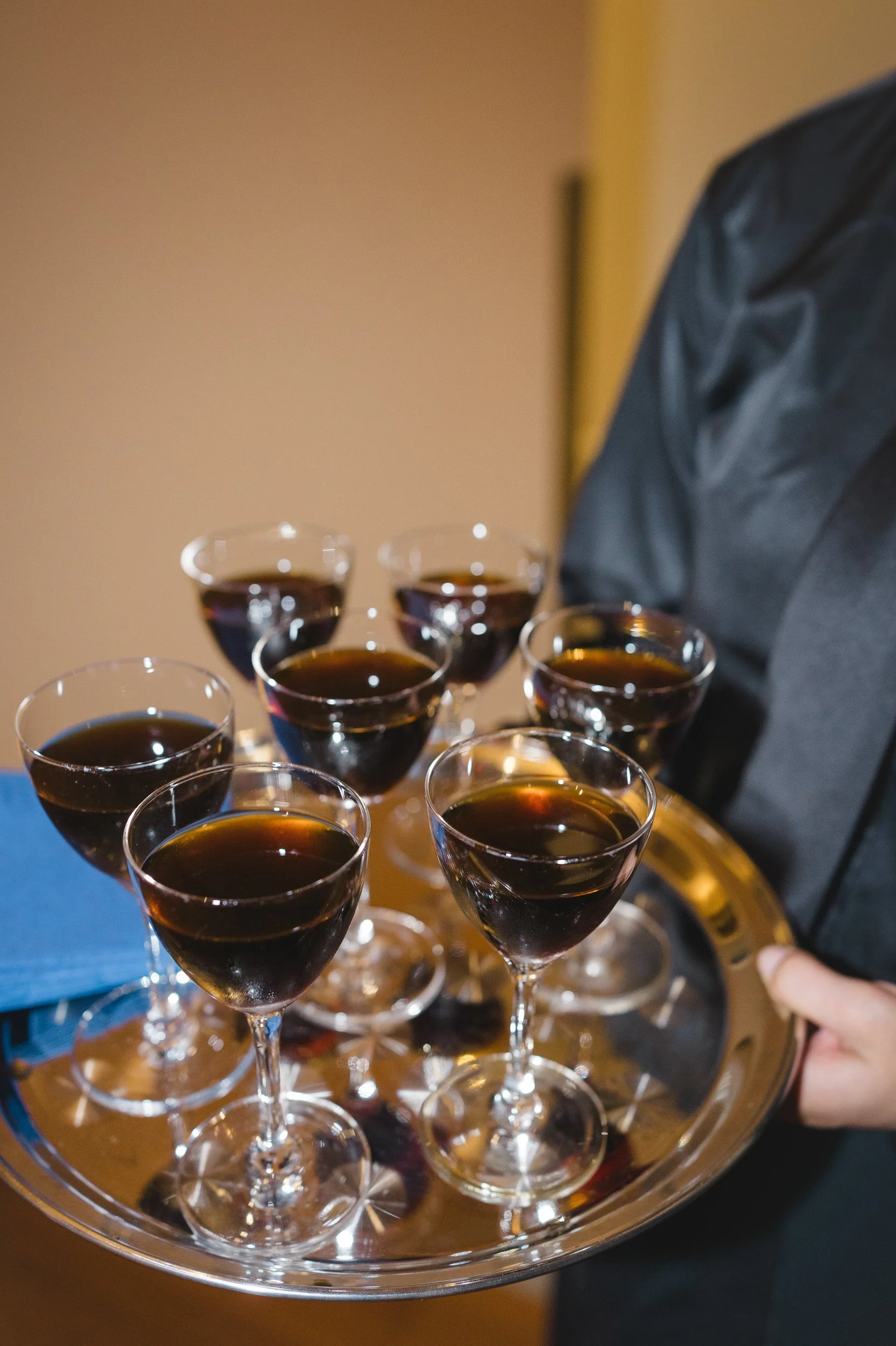 Dessert wine display at the Boston Athenaeum wedding welcome celebration