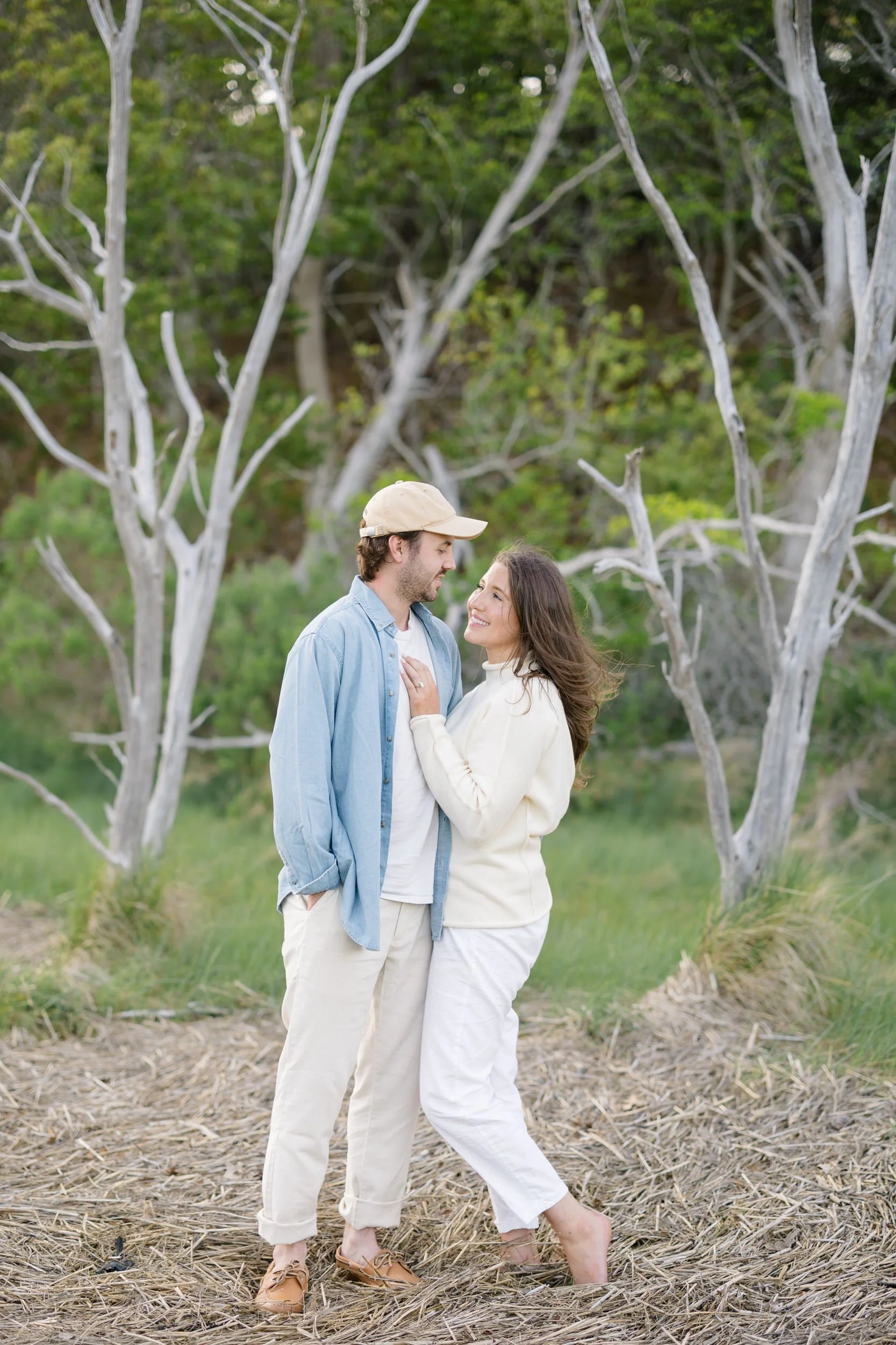 Romantic Chatham Cape Cod engagement session on the beach with elegant editorial styling.