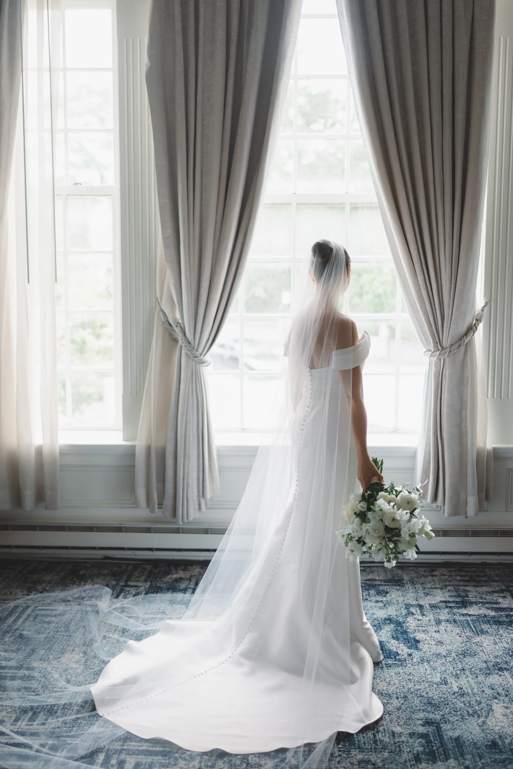Bride portrait in natural light at a Newport RI wedding