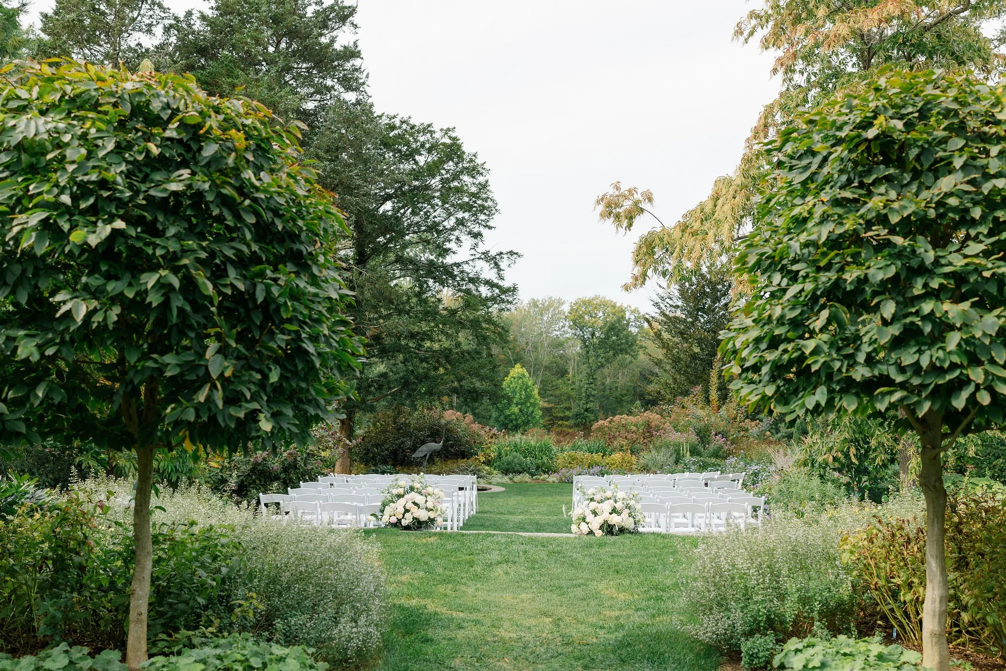 Wedding ceremony setup at Long Hill in Beverly, Massachusetts.