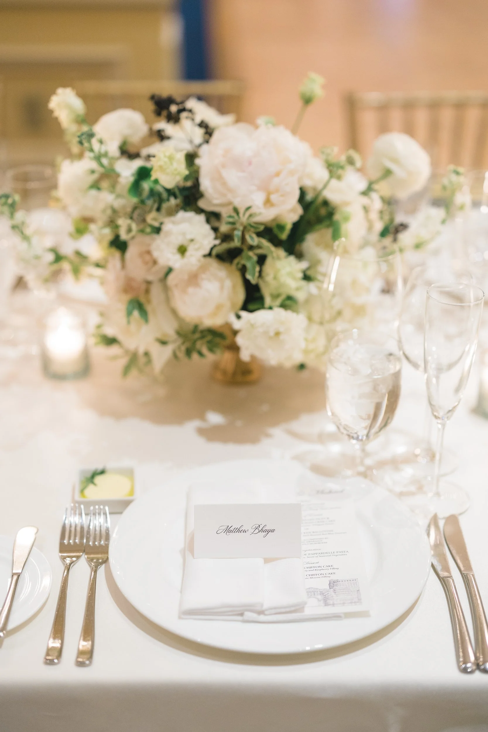 Waterfront ballroom reception details at the Boston Harbor Hotel