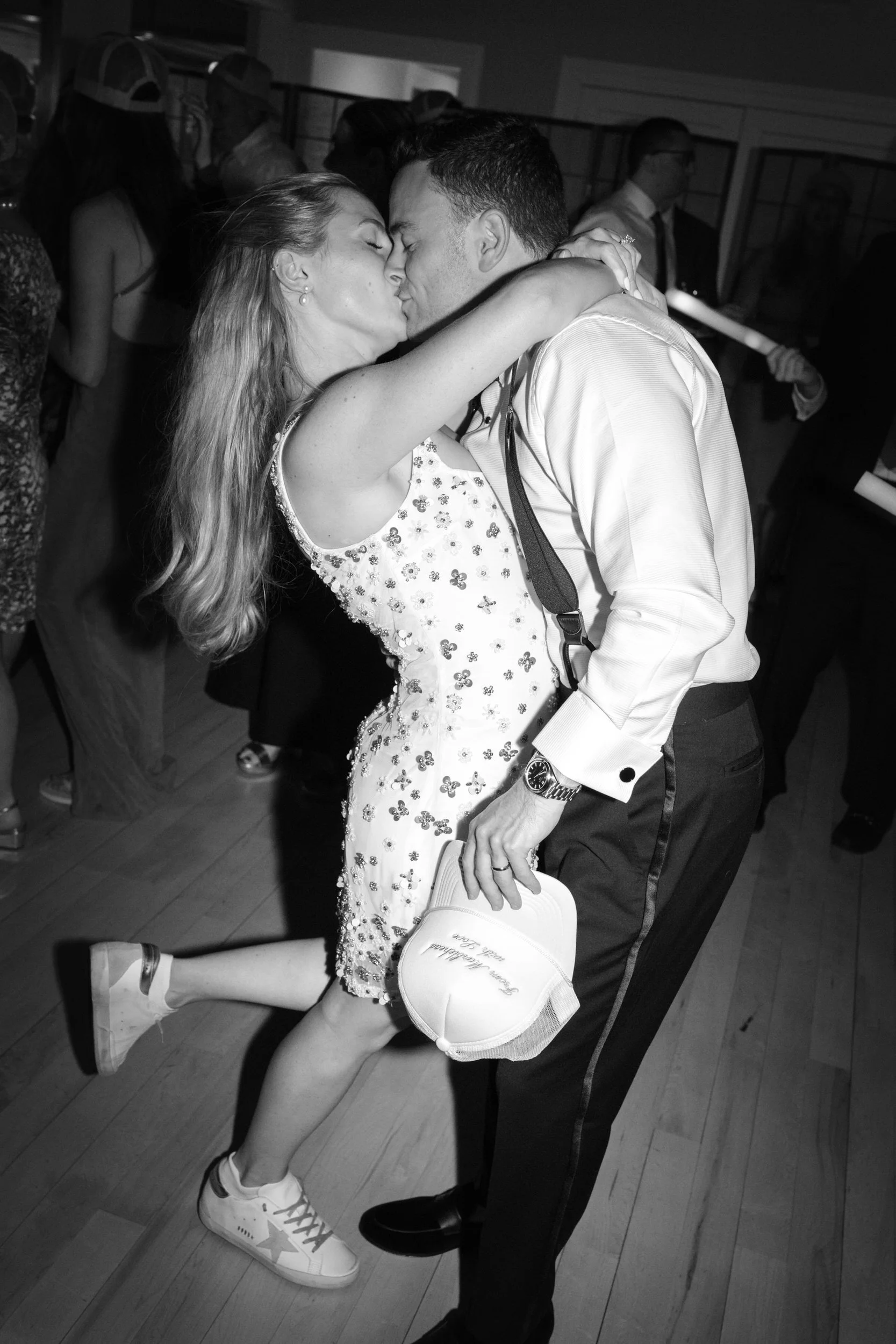 Packed dance floor during a Corinthian Yacht Club wedding celebration.