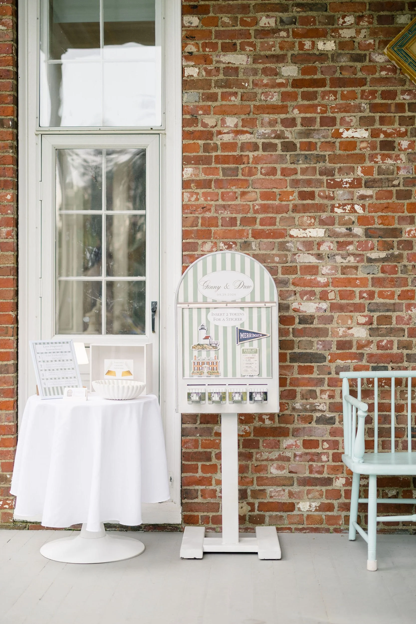 Sticker vending machine featured as a unique detail at a Long Hill wedding reception.